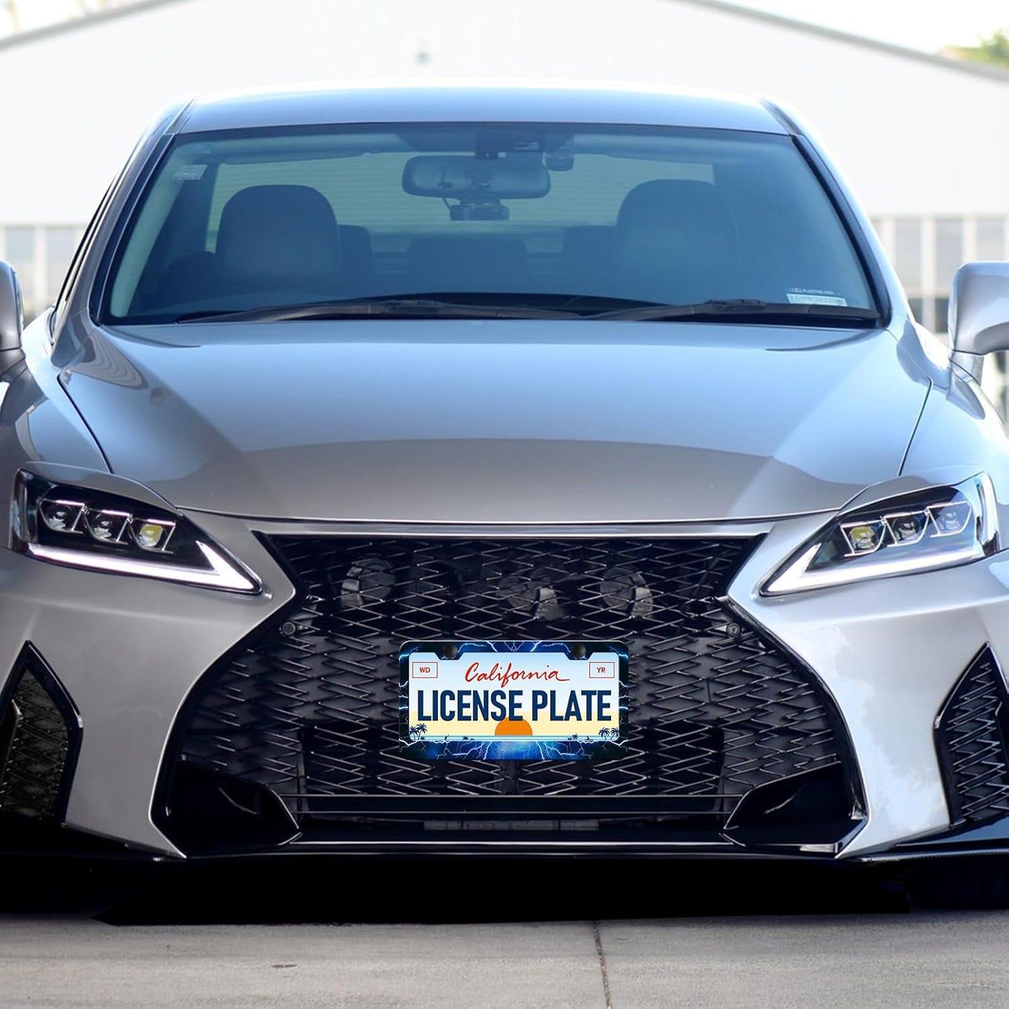 Blue Lightning License Plate Frames - 2 Pack Blue Thunder Stainless Steel License Plate Holder,Rust-Proof Waterproof Car Decorative Tag Frame with Screws Fasteners Caps