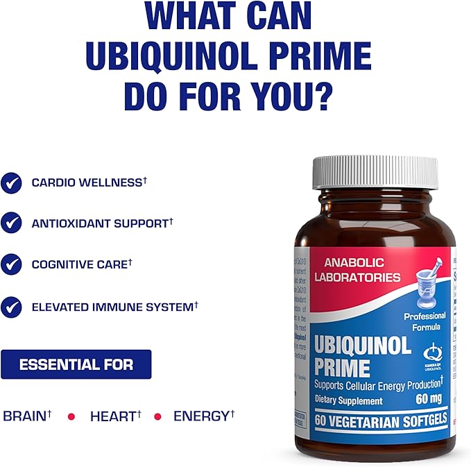 Ultra Absorption Ubiquinol CoQ10 Supplement - Coenzyme Q10 Supplement for Heart Immune Energy Cellular & Brain Support - Vegetarian Non-GMO & Made in The USA in cGMP Facilities - 60 Servings