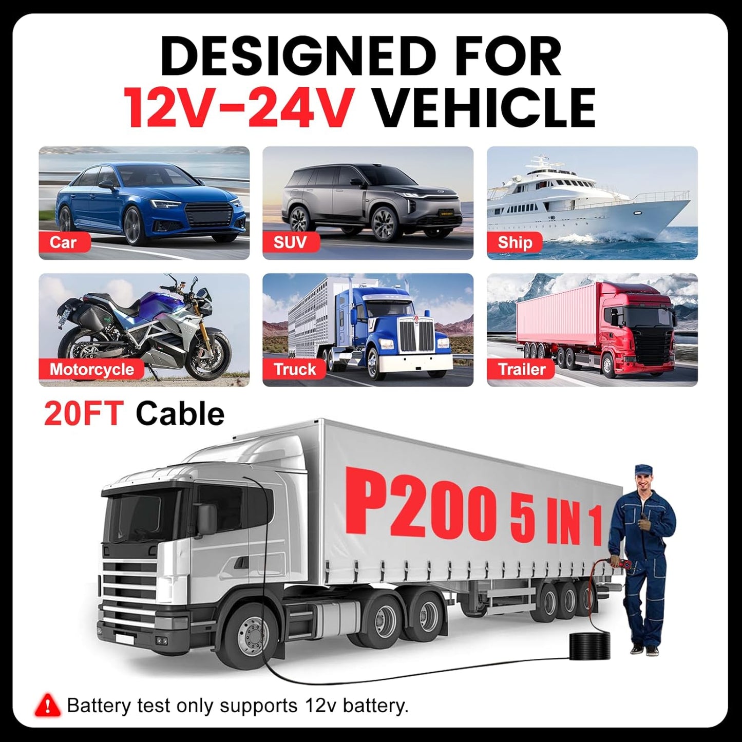 P200 Power Circuit Probe Kit - Automotive Circuit Tester with 2024 Online Update, 9~30V Voltage Range, Multimeter, Relay Test, Fuel Injector Tester, Activating Component, Oscilloscope Mode