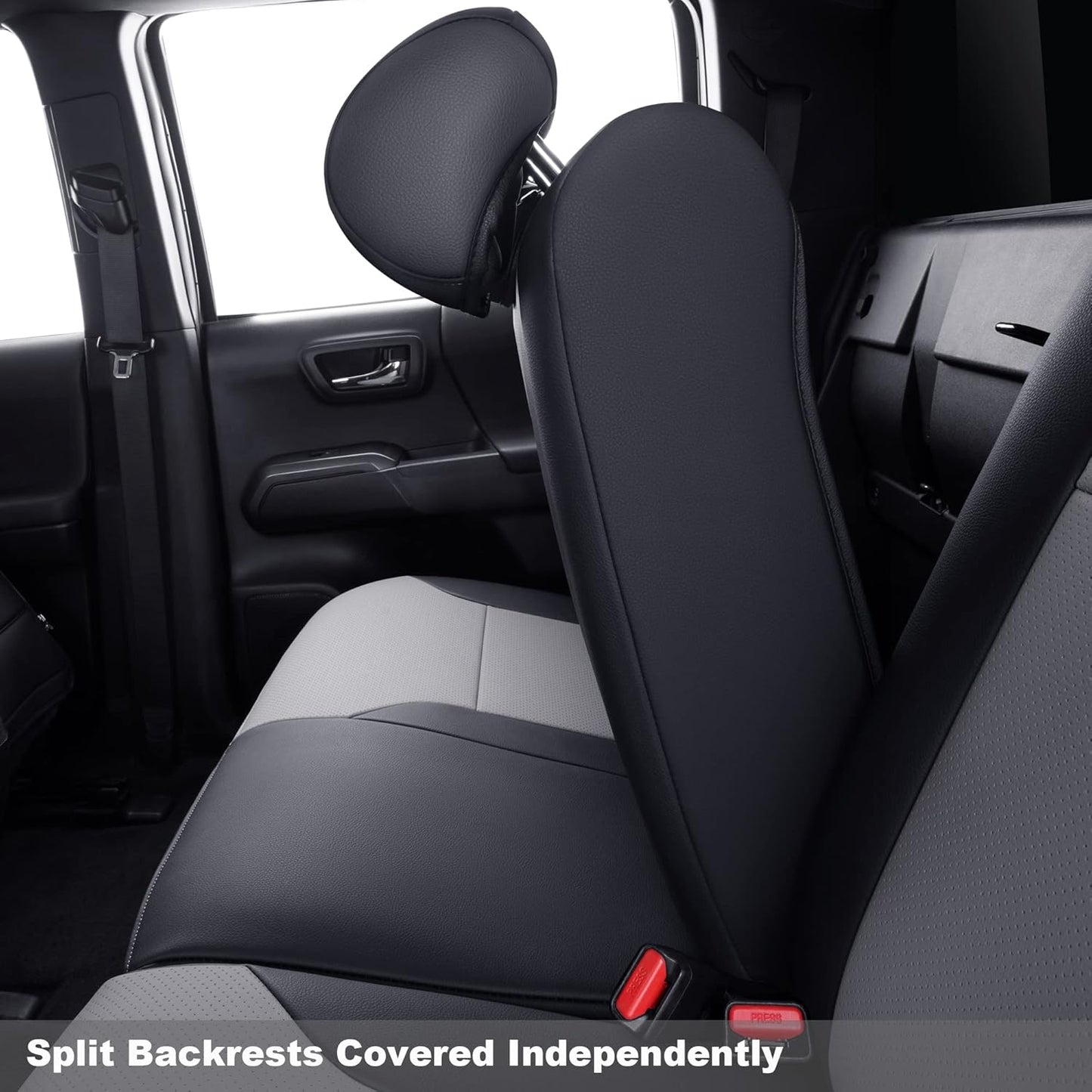 LUCKYMAN CLUB Tacoma Custom Fit Seat Covers for 2016-2023 Tacoma Crew Cab with Faux Leather (Black & Gray)