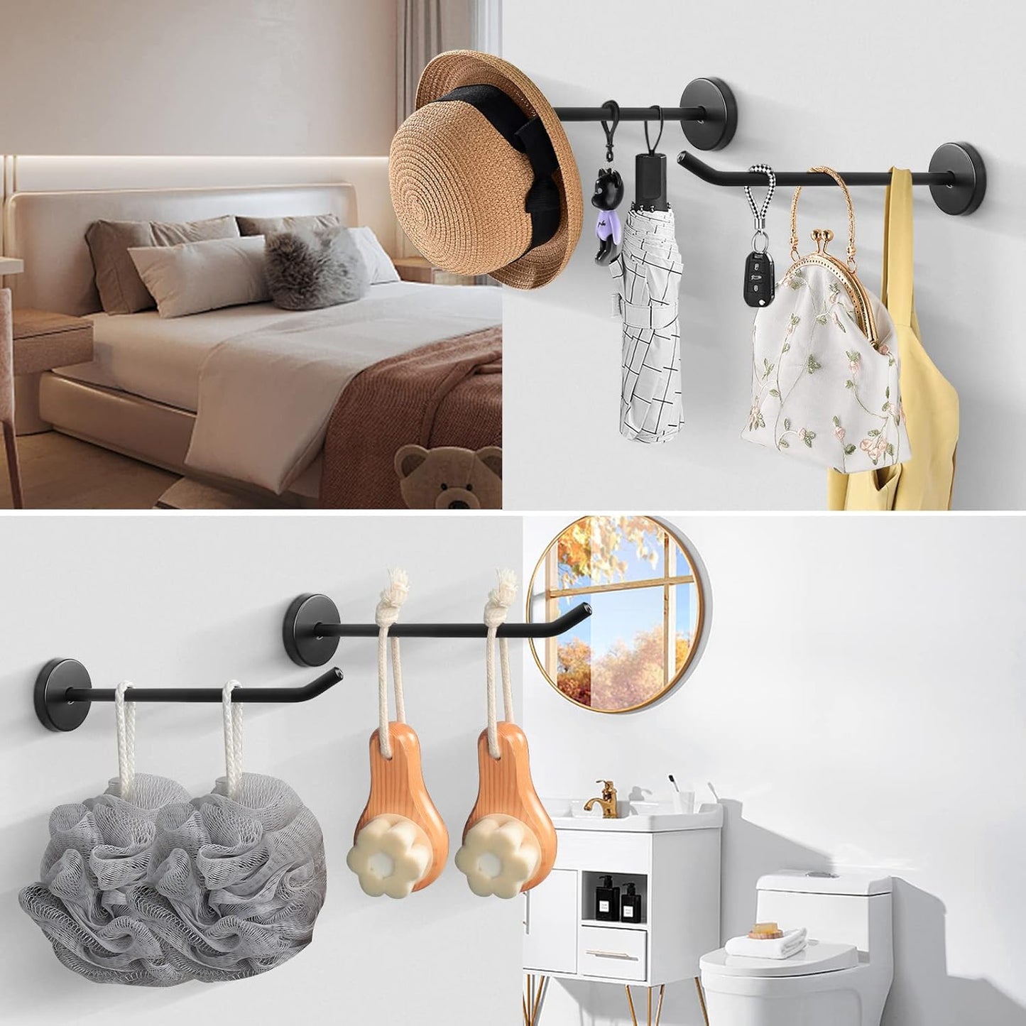 NearMoon Coat Hooks, Wall Hooks for Hanging Hat Hurse Robe, 304 Stainless Steel Heavy Duty Towel Hangers for Bathroom Livingroom Hotel Kitchen Garage, 6 Pack (6 Inch, Matte Black)