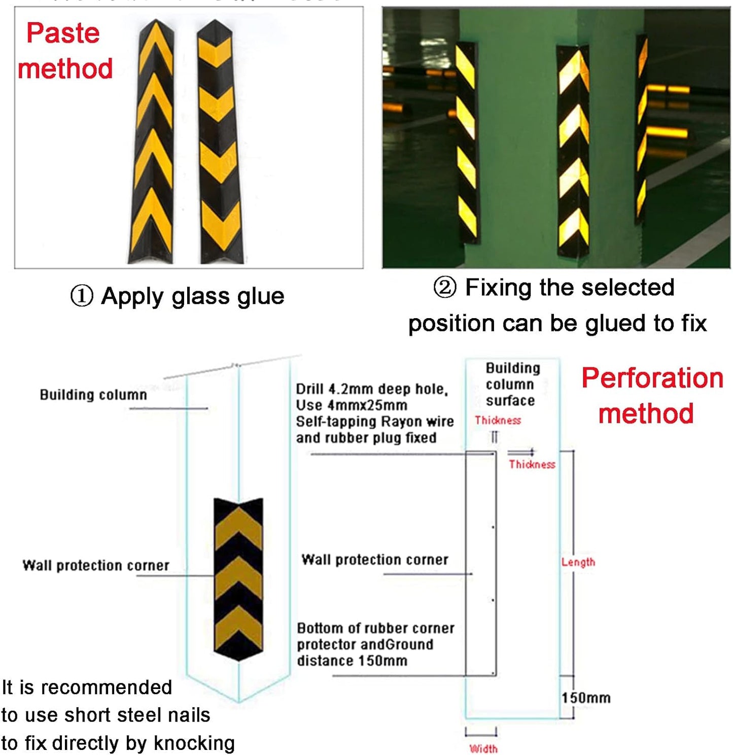 XPLKQXE Reflective Rubber Wall Corner Guard, Rubber Wall Protector Corner Protector, for Parking Protection Car Corner Guardrail Post (Color : Black+Yellow, Size : 20pcs)