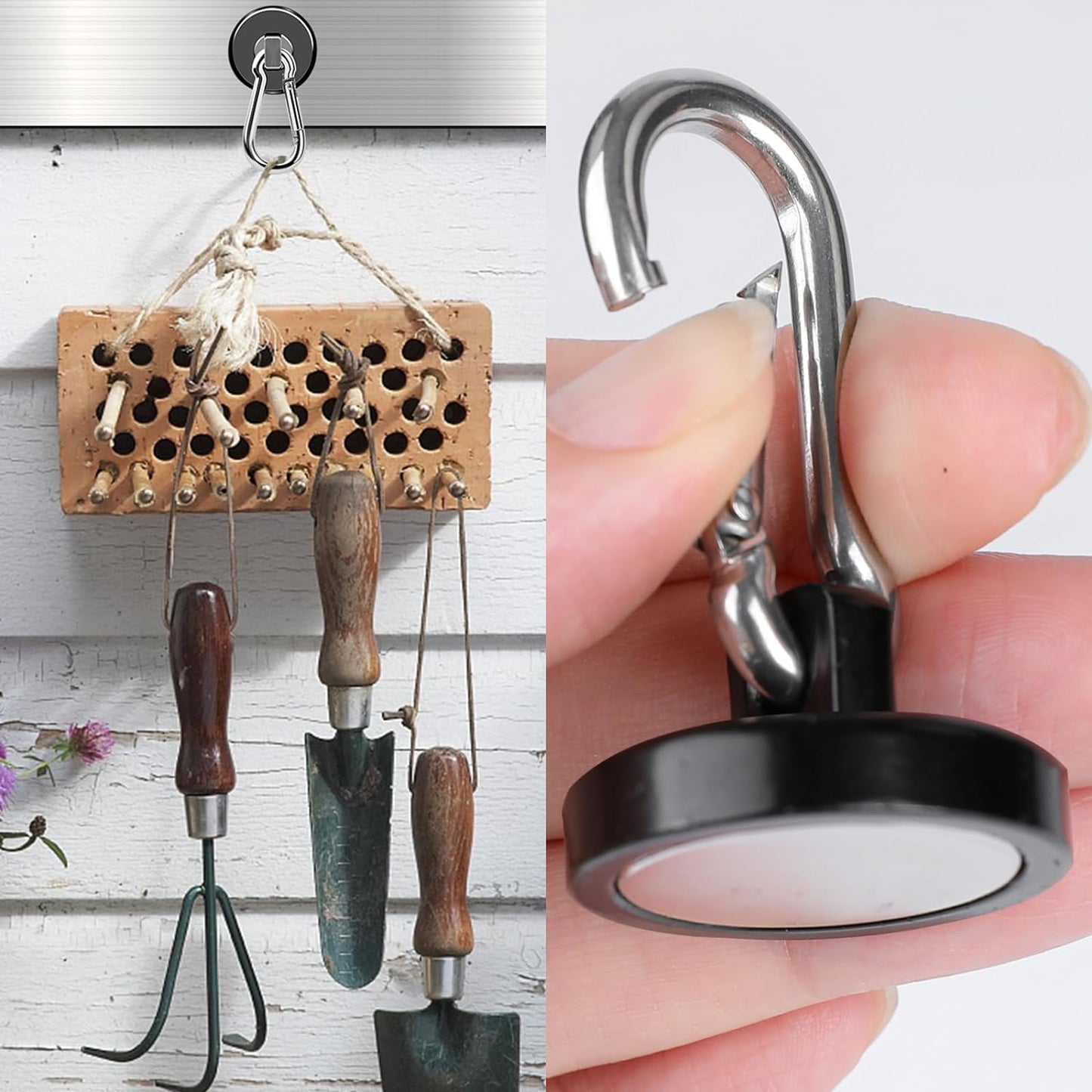 MIKEDE Magnetic Hooks Heavy Duty, 200LBS+ Powerful Magnetic Hooks Cruise, Super Strong Swivel Magnet Hooks Neodymium Magnets with Carabiner Hook for Hanging, Workplace - 2 Pack