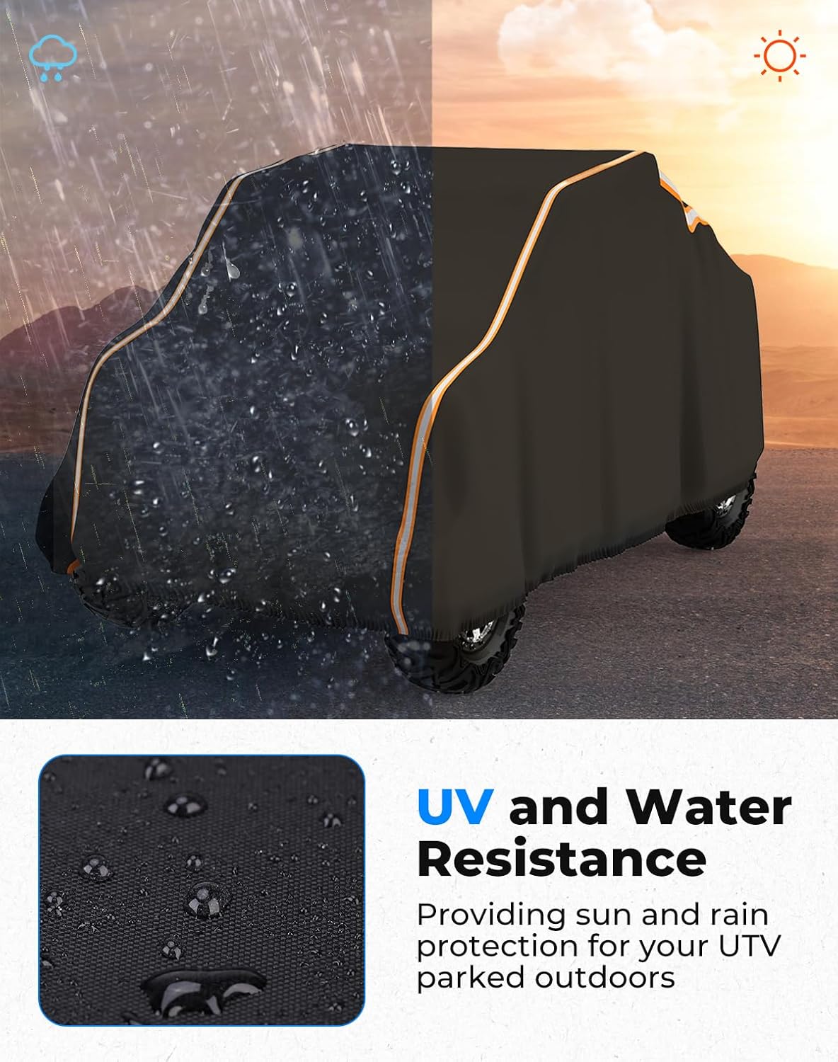 KEMIMOTO UTV Cover 2 Seater Heavy Duty Medium Size Compatible with Polaris RZR General, Can-Am Maverick, Talon, Teryx, Zforce, Viking, YXZ SXS Cover 2-3 Seater with Reflective Strip Sturdy in Wind