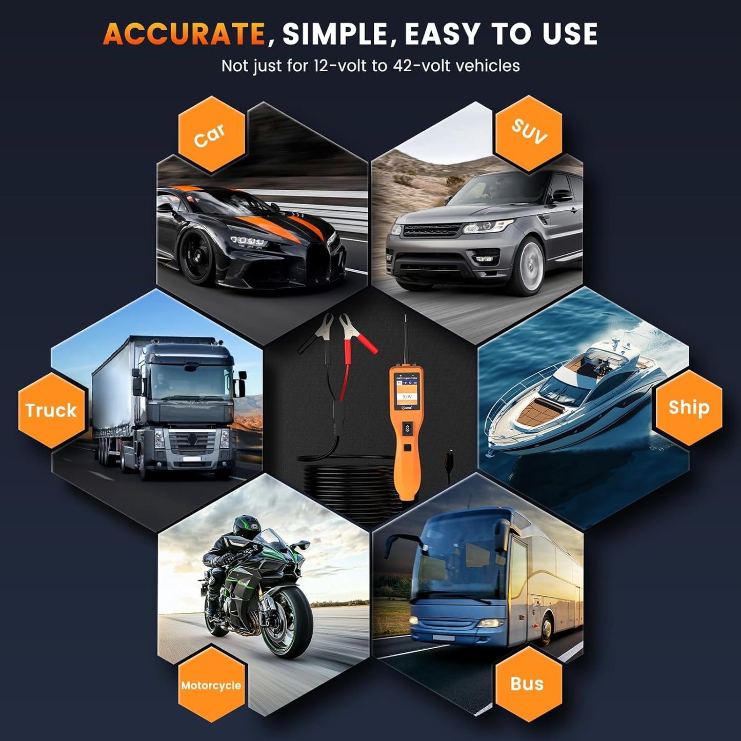 KZYEE KM05 Power Circuit Probe Tester – 12V/24V Automotive Electrical Tester for AC/DC Voltage, Continuity, Resistance, Diode, Relay Test, Component Activation & Shorts Detection, Current Probe Kit