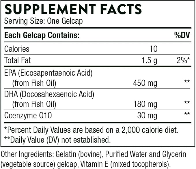 THORNE - Omega-3 with CoQ10 - Omega-3 Fatty Acids Supplement with CoQ10 - EPA and DHA - 90 Gelcaps