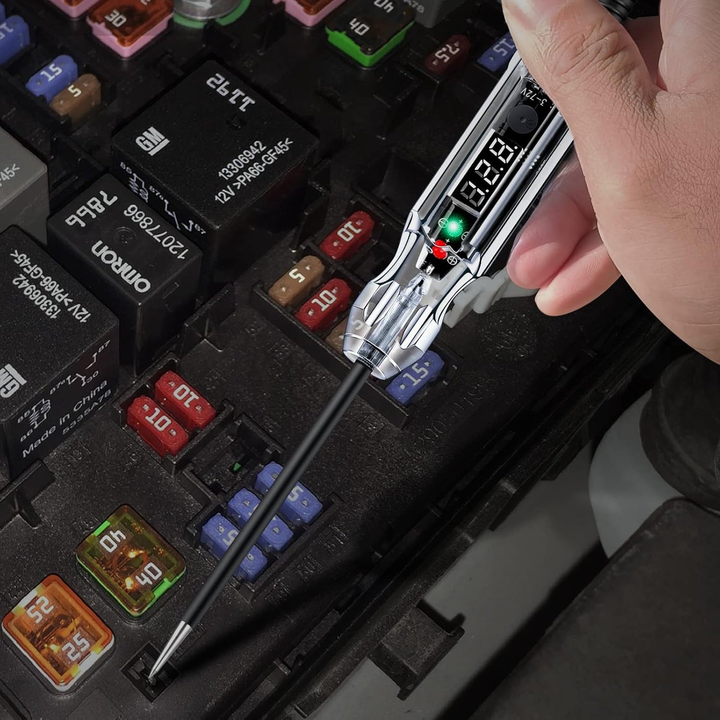 Upgraded Buzzer Automotive Test Light, DC 3-72V Heavy Duty Digital LED Circuit Tester with Voltmeter & Dual Color Polarity Indicate Light, Bidirectional Auto Voltage Tester Electric Light Test Pen