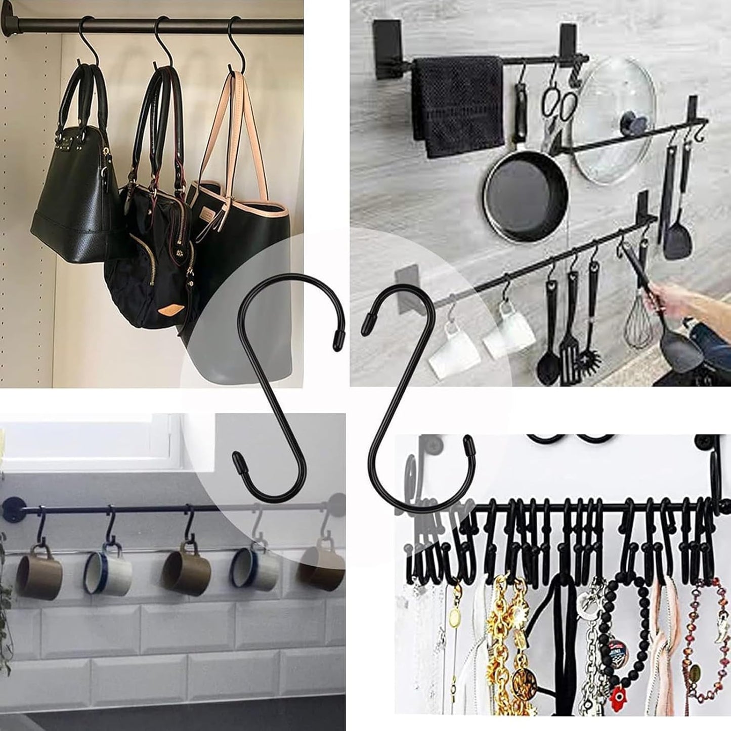 Nisoger 12 Pack 6 Inch Heavy Duty S Hooks, Large S Hooks for Hanging Plants, Vinyl Coated S Hooks Sturdy Non Slip Black S Hooks for Hanging Closet,Bird Feeders,Kitchen,Large Object,Garden Tools