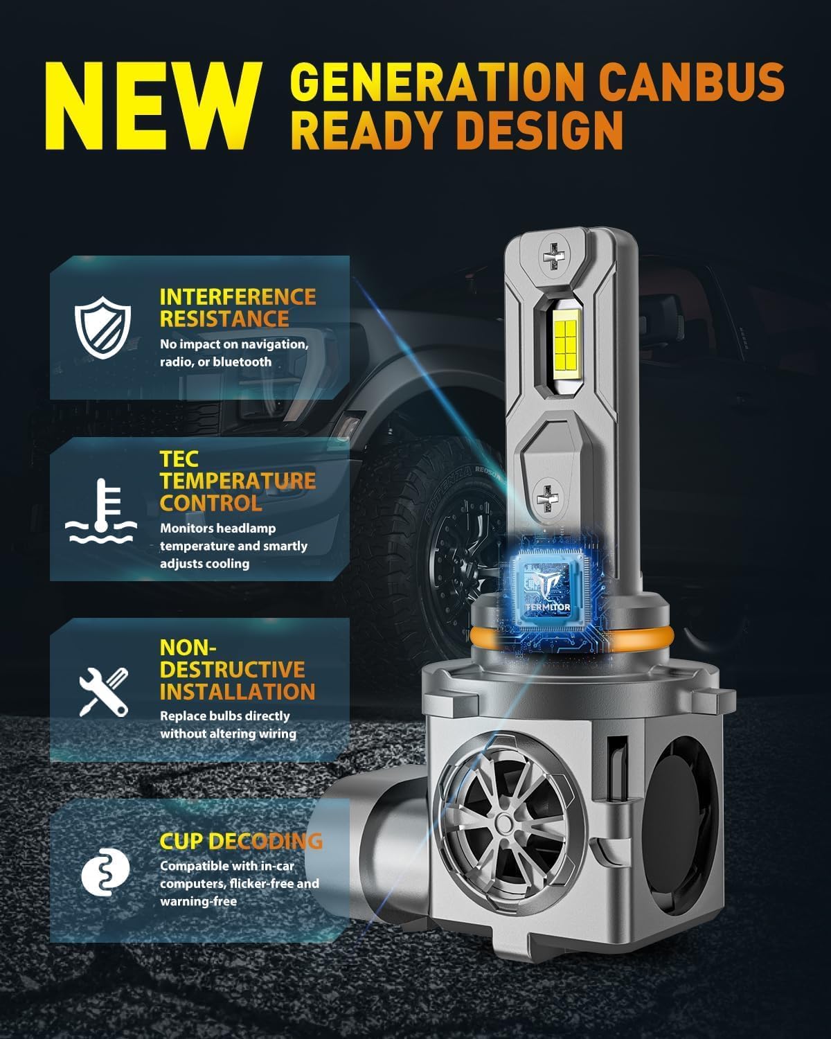 Upgraded 9005/HB3 LED Bulbs, 66,000LM 12X Ultra-Brighter, 6500K Cool White, 1:1 Halogen Size Driving Light, Plug-N-Play, IP68 Waterproof, Pack of 2