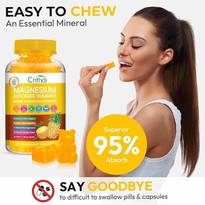 Magnesium Glycinate Gummies 600mg, Sugar Free Chewable Magnesium Gummies for Men & Women, Supports Evening Routine & Inner Balance, No Melatonin, Gluten Free, Non GMO, Vegan, 60 Days Supply, 2 Pack