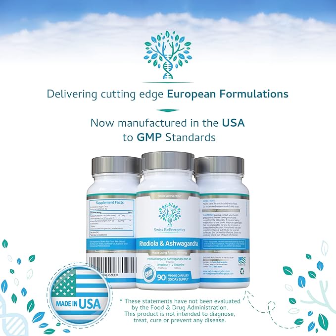 Rhodiola & Ashwagandha with L-Theanine - Award Winning Ashwagandha KSM-66 600mg & 1500mg Rhodiola (3% Rosavins - 1% Salidrosides) whole root equivalent- adaptogen combo- No artificial fillers