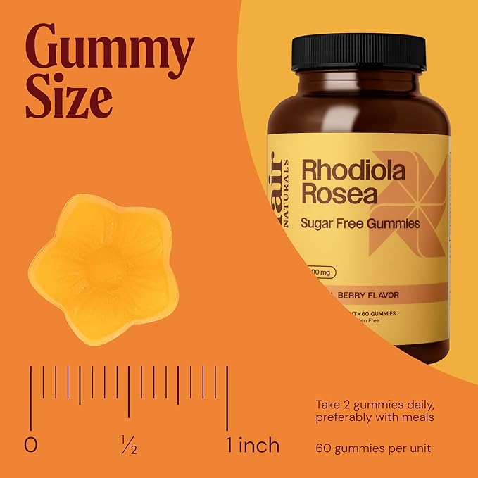 Rhodiola Rosea Sugar Free Gummies (2 Pack), Dietary Supplement, 1500mg, 60 Gummies Each (120 Total), Natural Berry Flavor