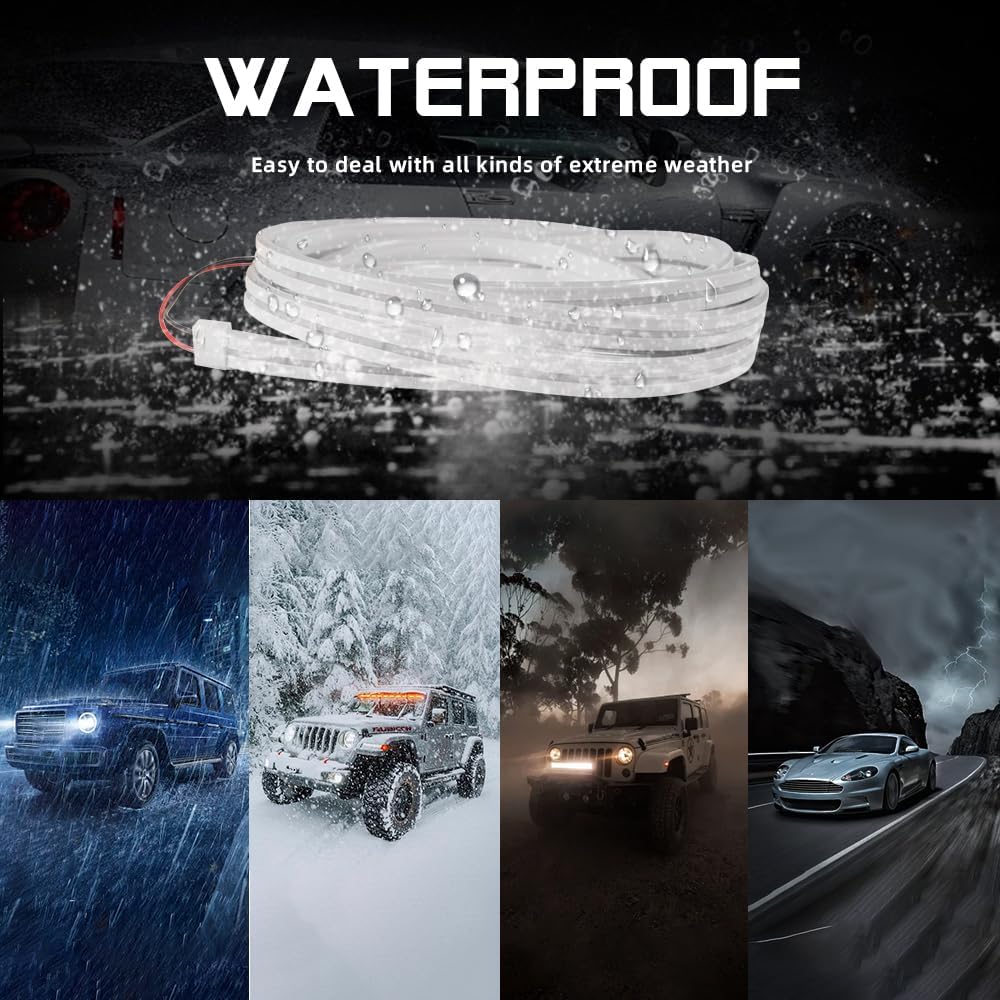 Car LED Strip Light For Trunk, 79Inch IP67 Silicone Waterproof Neon Light Strip Embedded, Flexible Cutting Universal Auto Interior Lights(White)