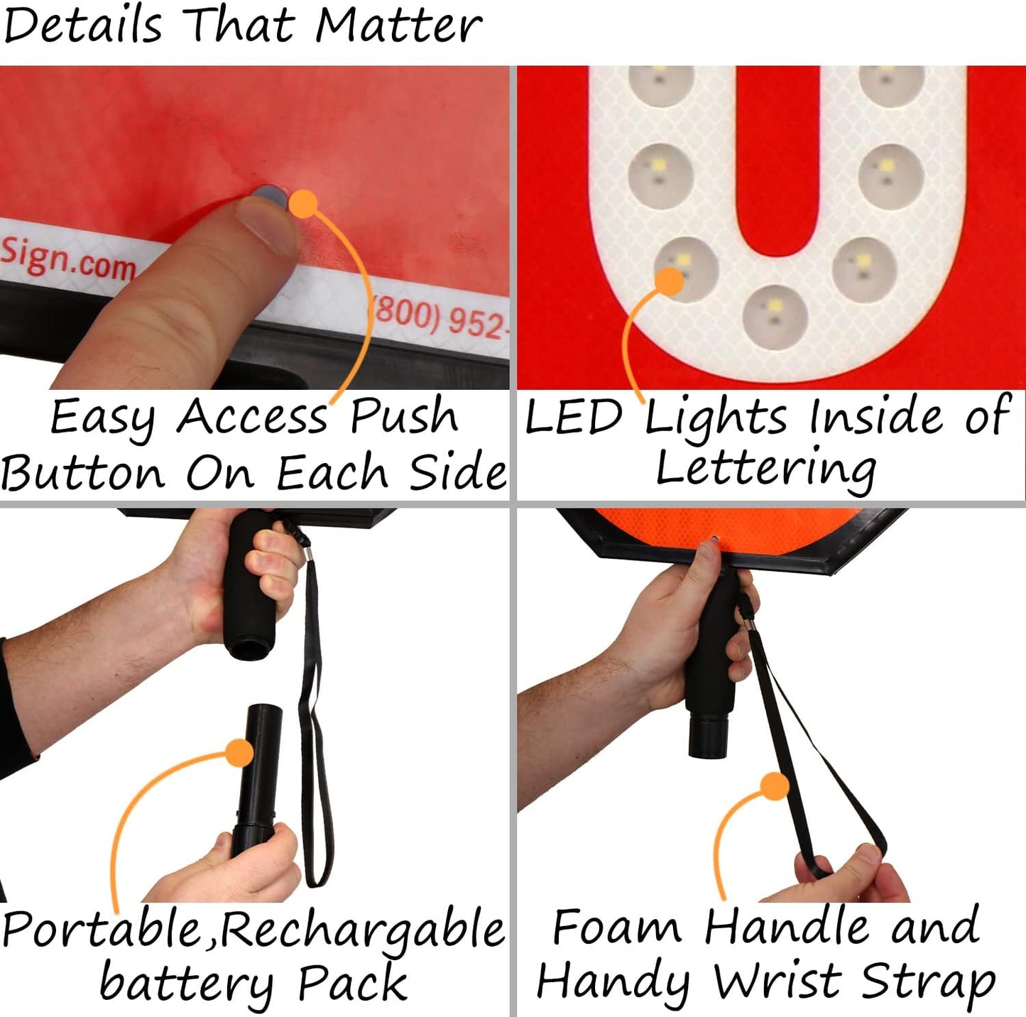 SmartSign 24" LED Stop/Slow Paddle, Rechargeable Battery & Charger, 2-Sided Reflective Hand Held Aluminum Sign with Strap, Steady/Flashing Light Modes, Foam-Padded Grip, 1-Pack