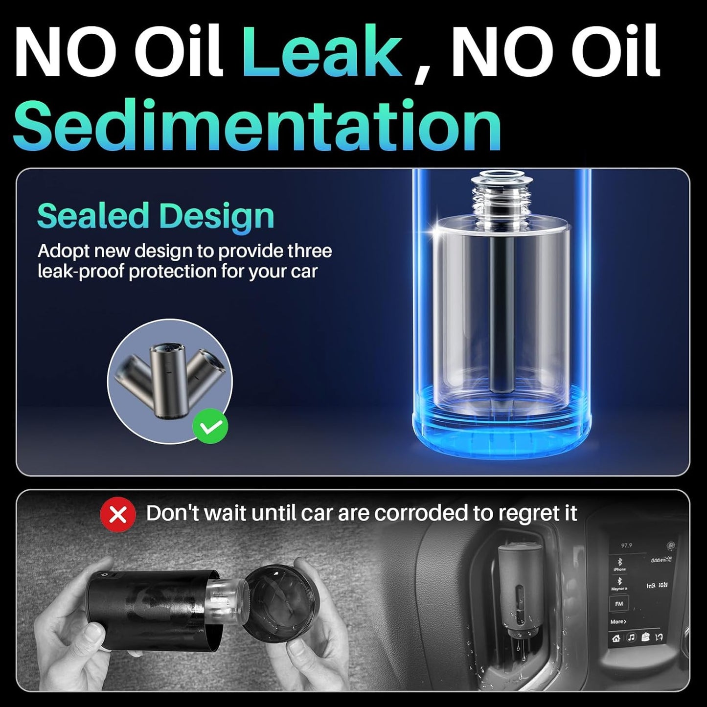 Smart Car Air Freshener Diffuser, Car Diffuser Air Fresheners Long Lasting with 100ml Capacity Essential Oil Last 6 Months, RGB Music Syncing Light, Auto On/Off, 5 Adjustable Car freshener, Sauvage