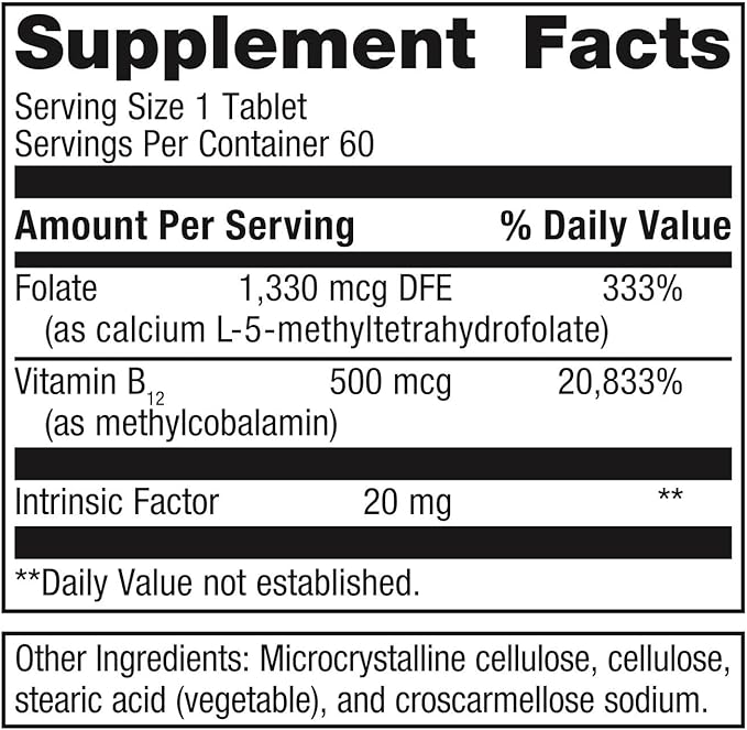 Metagenics Intrinsi Vitamin B12-Folate - Nervous System & Heart Health Support* - with Intrinsic Factor for Absorption* - Vitamin B12 & Folate - Methylcobalamin - 60 Tablets
