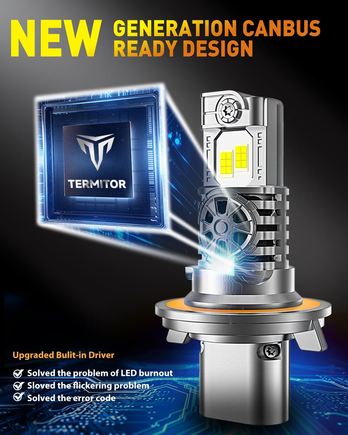 Latest H13/9008 Light Bulbs Hi/Low Beam, 60000LM 1000% Super Brighter, 70000+ Hrs Long Service Life, 6500K Cool White, Real 1:1 Halogen Mini Size, Plug N Play, Pack of 2