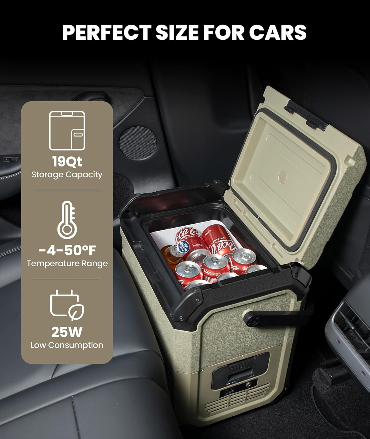 EENOUR D18 12 Volt Car Refrigerator, Portable Freezer with Detachable Battery 19Qt/18L, Battery & Solar Powered Cooler, -4~50℉, 12/24V DC, 110~240V AC, 12V Fridge for Camping, Road Trips, RV, Truck