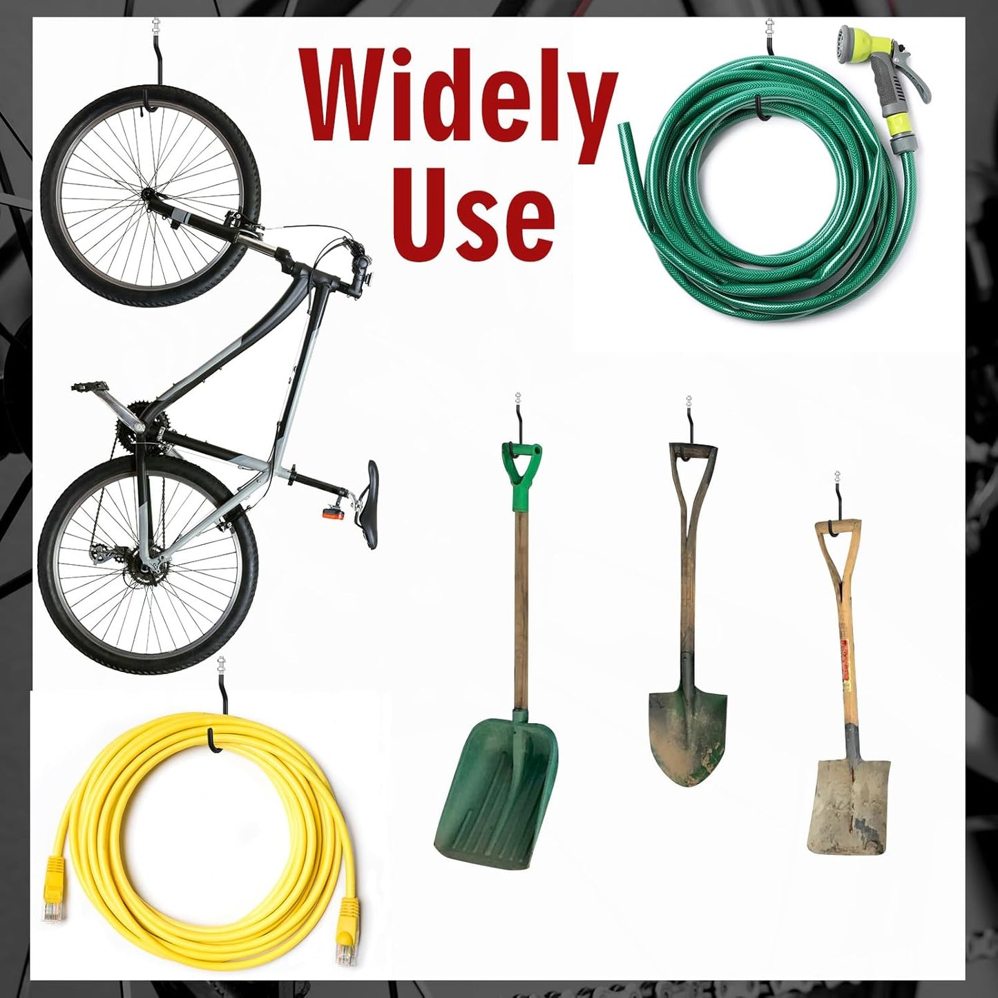 Shimeyao 8 Pcs Machine Thread Bicycle Storage Hook with Nut Heavy Duty Bike Hooks M10 x 1.5 Machine Threading Hook Rubber Coated Bicycle Hanger for Hanging Large Mountain Bike Tire (3.15 Inch,Black)