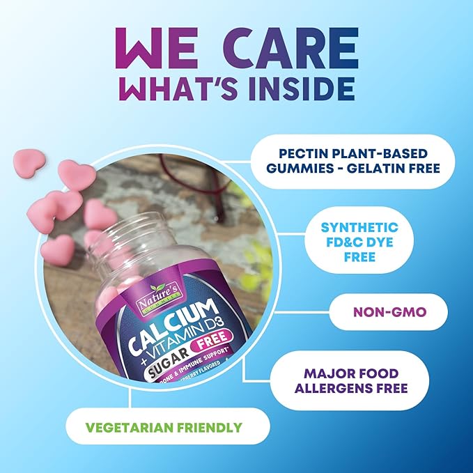 Sugar Free Chewable Calcium Gummy Vitamins - Plus 400 IU Vitamin D3 for Bone, Teeth, & Immune Health Support - Calcium Supplements for Women & Men Daily, Non-GMO, Berry Flavored - 120 Gummies