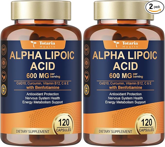 (2 Packs) Alpha Lipoic Acid 600mg with Benfotiamine 300mg - ALA Supplement for Neuropathy Support Nerve Health & Antioxidant, Cell Energy, Metabolism and Anti-Aging, Non-GMO, Gluten Free, Vegan