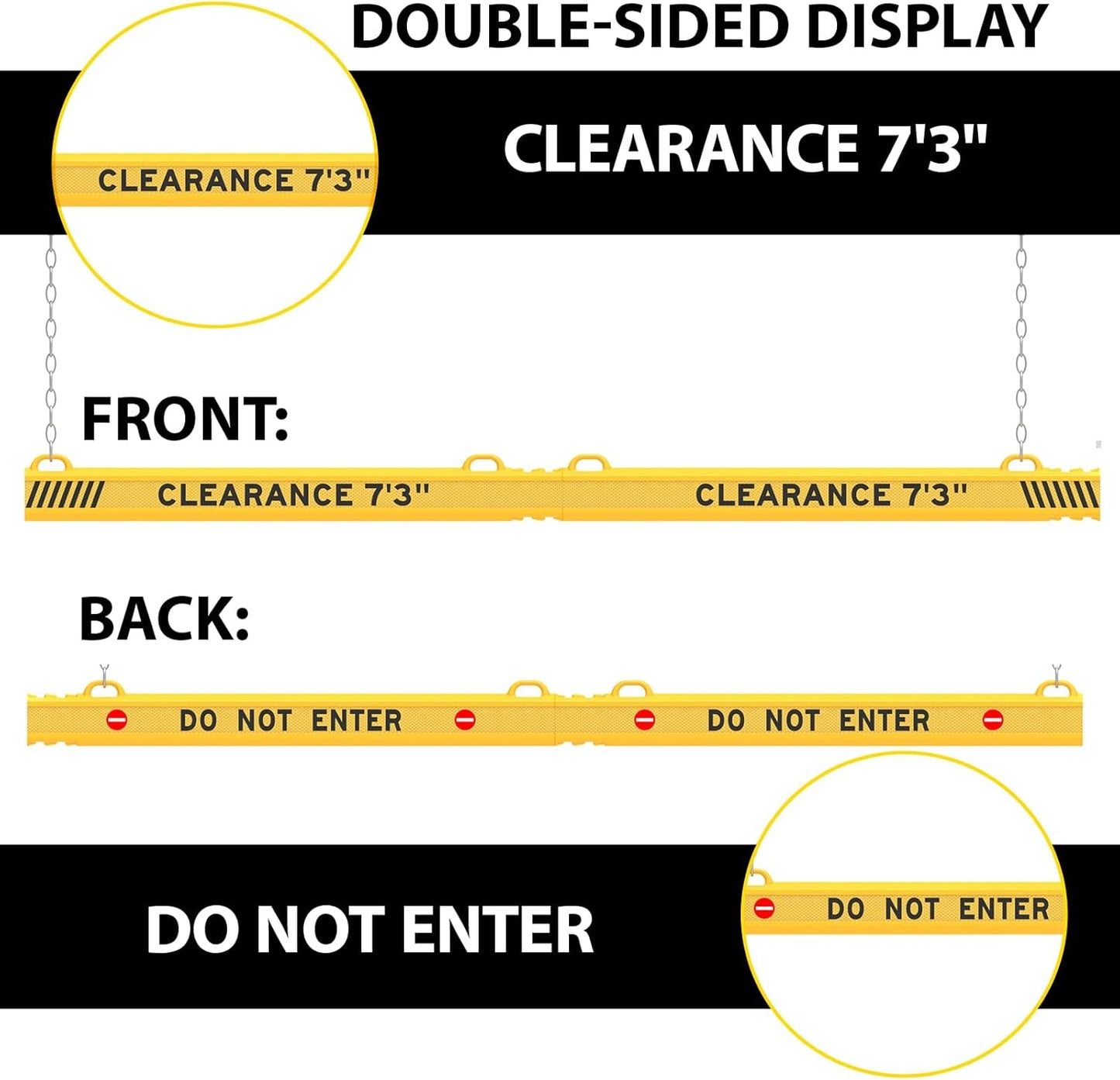 ClearanceGard 80″ x 4″ Clearance Bar Kit with 2m Height Lettering – Yellow & White Reflective Tape – Plastic Material – Ideal for Underground Garages, Tunnels, Underpasses, and Drive-Thru Canopie