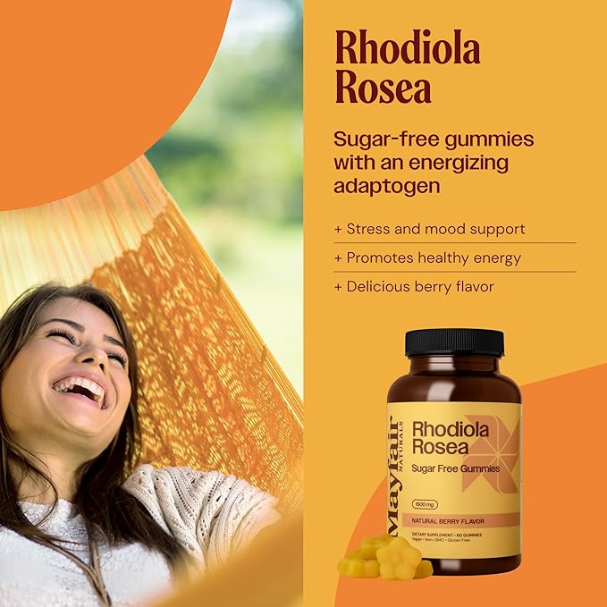 Rhodiola Rosea Sugar Free Gummies (2 Pack), Dietary Supplement, 1500mg, 60 Gummies Each (120 Total), Natural Berry Flavor