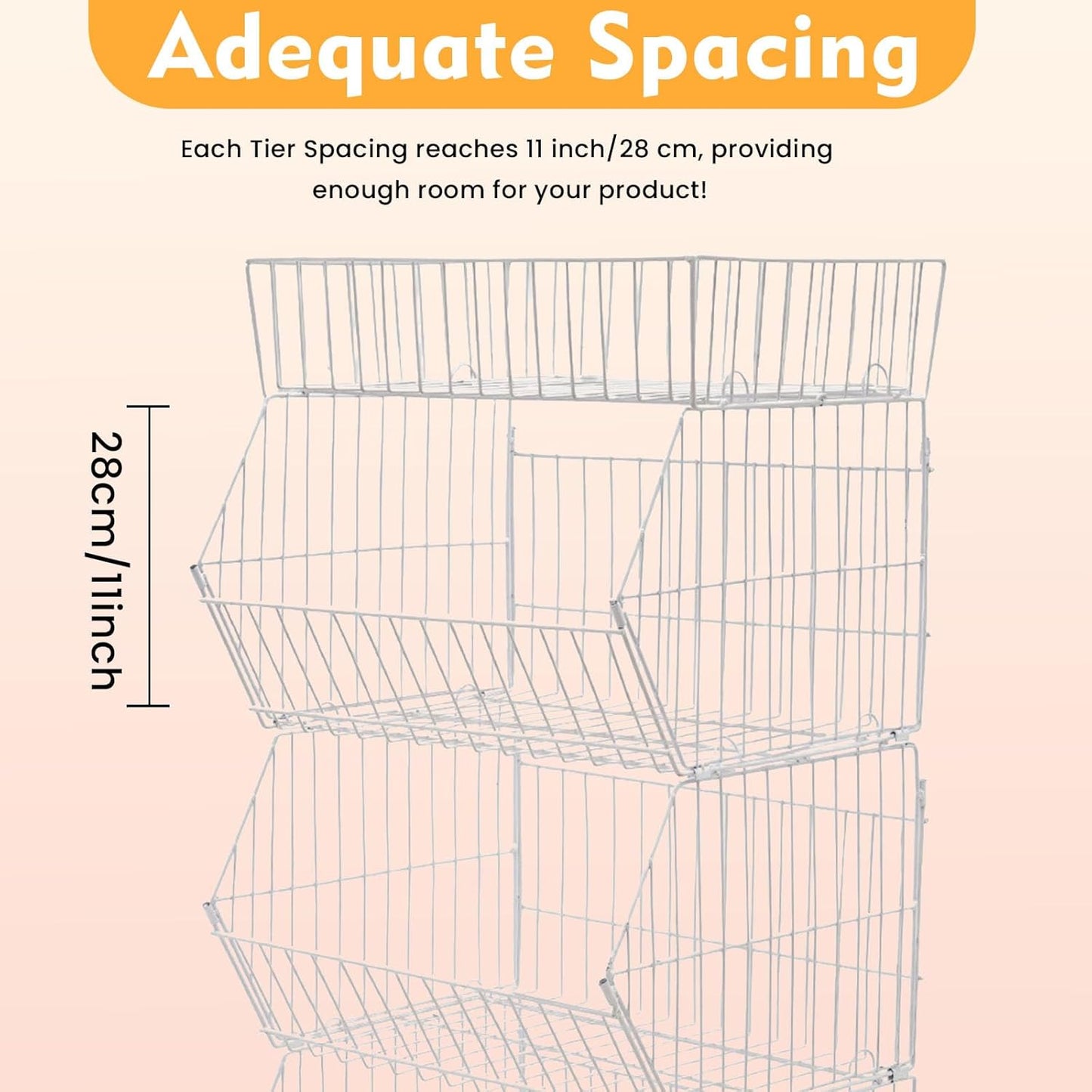 Retail Display Rack 5-Tier Market Merchandise Display Shelf Fruit Store Storage Shelf Vegetable Snack Basket Retail Store Supplies with Wheels for Home Store Market (18" D X 19" W X 55" H- White)