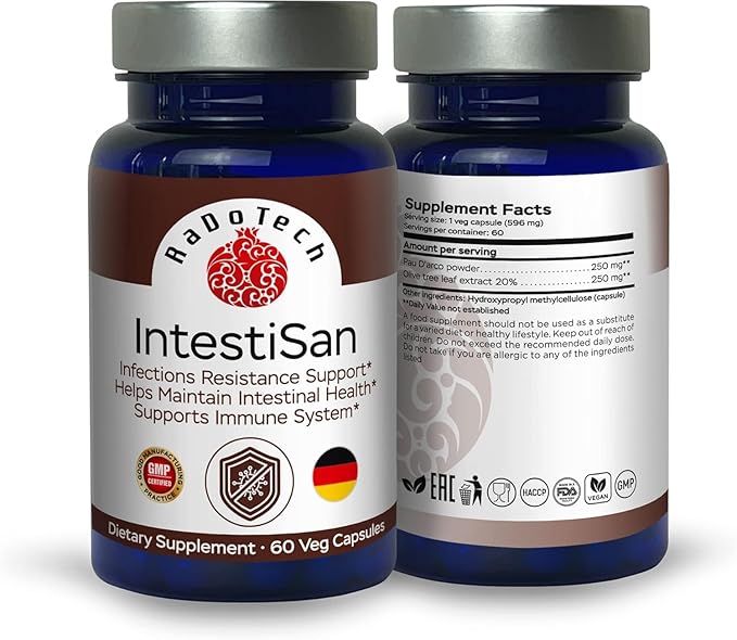 IntestiSan, Olive Leaf Extract with PAU D’Arco, Immune Support Supplement for Intestinal Health and Resilience, Natural Immune Support Formula for Total Wellness, GMP (60 Count (Pack of 3))
