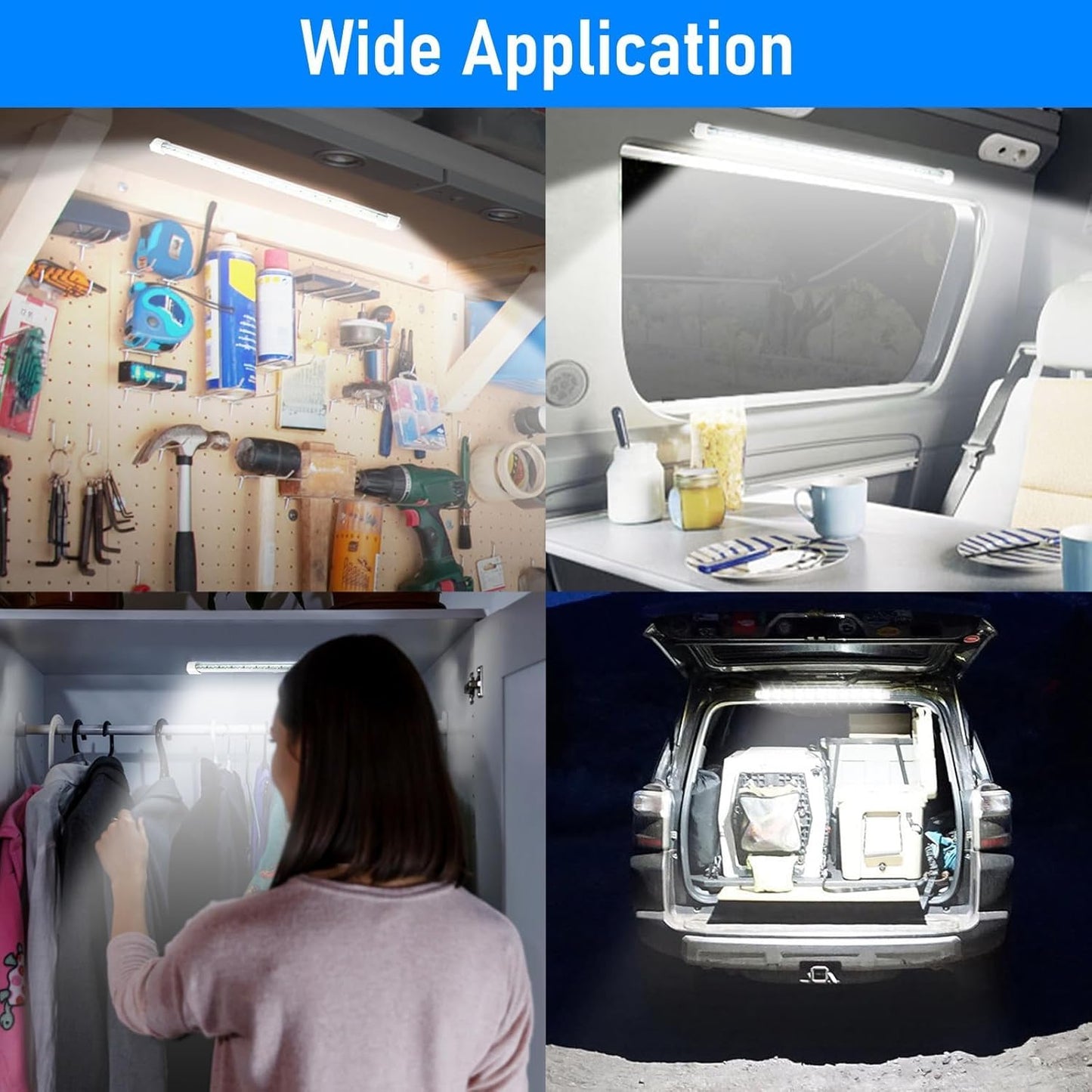 Linkstyle 4PCS 12V LED Interior Light Bar, 192LEDs 12V LED Light Strip with Switch, 6500K Slim Car Interior Lights for Car Truck RV Boat Cabinet