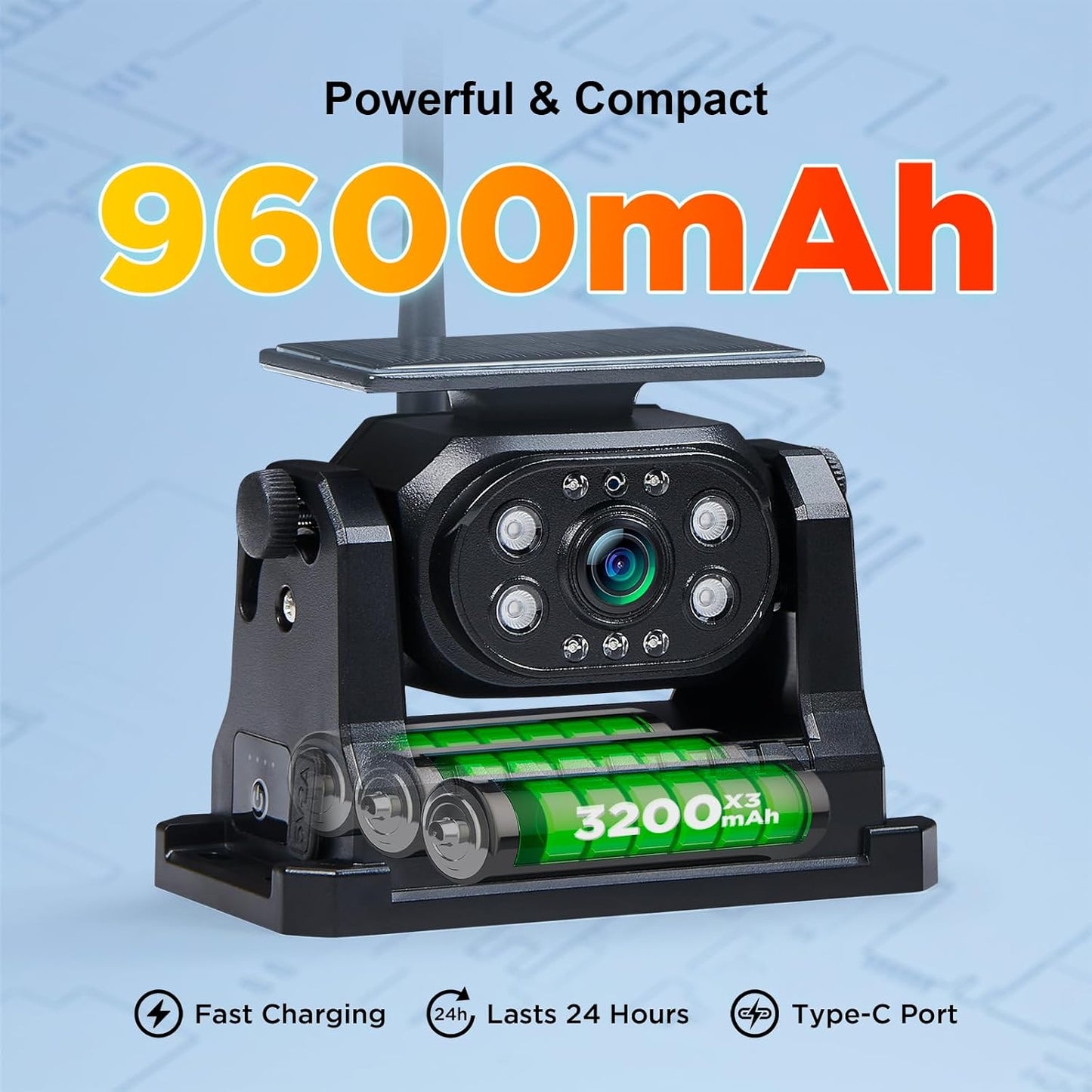 2 Magnetic Wireless Backup Camera with 7'' HD 1080P DVR Monitor System, 9600mAh Rechargeable Waterproof Dual Solar Reverse Camera for Hitch Towing Car Trailer Truck RV VN007