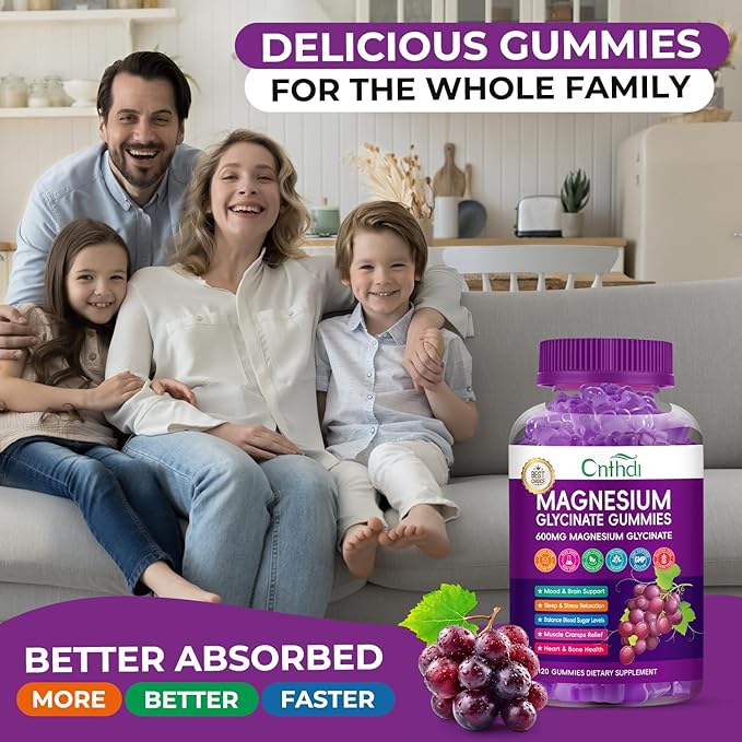 Magnesium Glycinate Gummies 600mg, Sugar Free Chewable Magnesium Gummies for Men & Women, Supports Evening Routine & Inner Balance, No Melatonin, Gluten Free, Non GMO, Vegan, 60 Days Supply