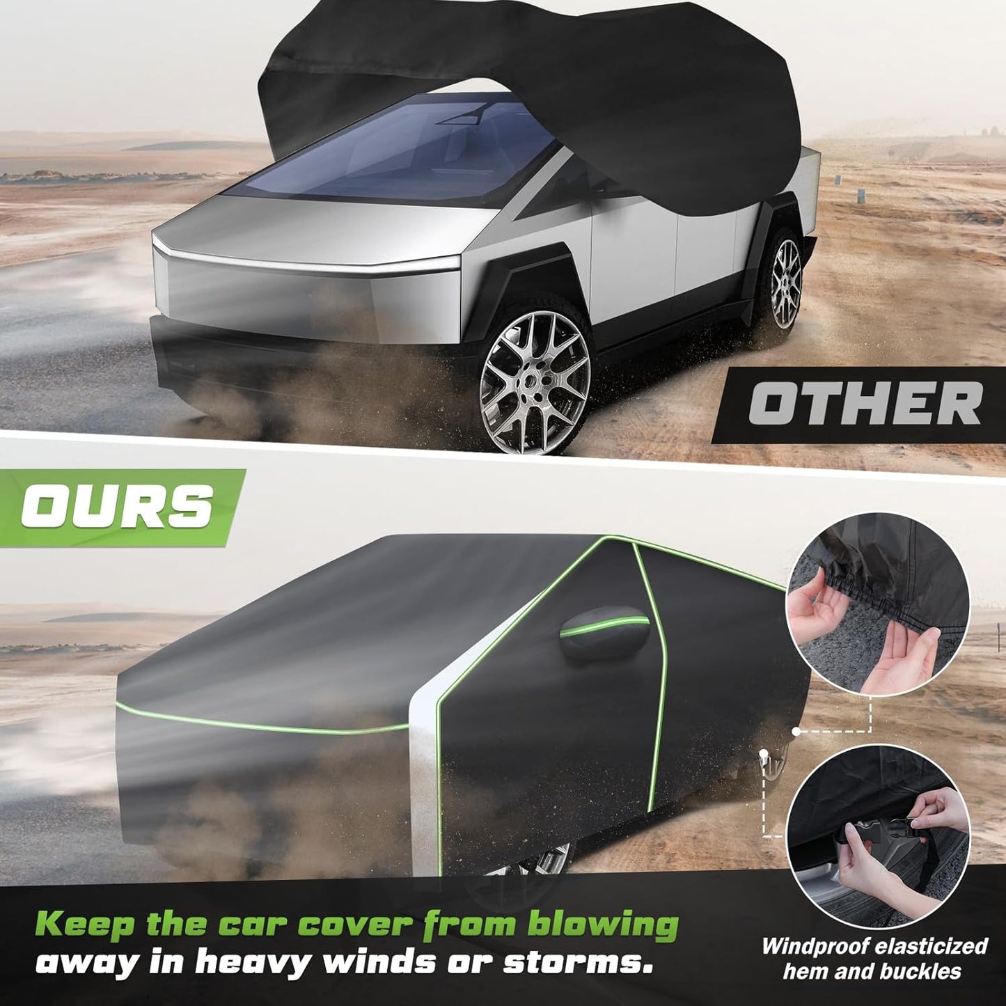 Mixsuper Liner Car Cover for Tesla Cybertruck 2024-2026, 7 Layers Waterproof Car Cover Accessories for Cybertruck with Zipper Door, Windproof Straps, Reflective Strips, Anti-UV, All Weather