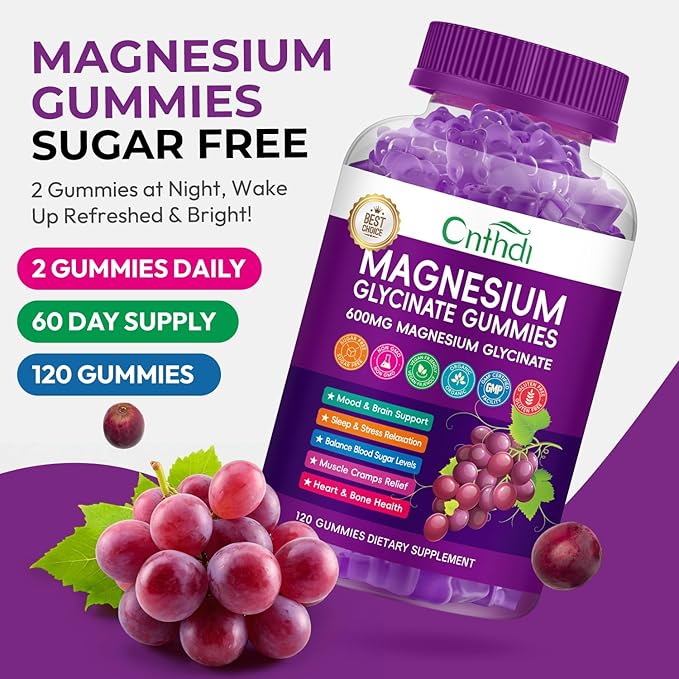 Magnesium Glycinate Gummies 600mg, Sugar Free Chewable Magnesium Gummies for Men & Women, Supports Evening Routine & Inner Balance, No Melatonin, Gluten Free, Non GMO, Vegan, 60 Days Supply