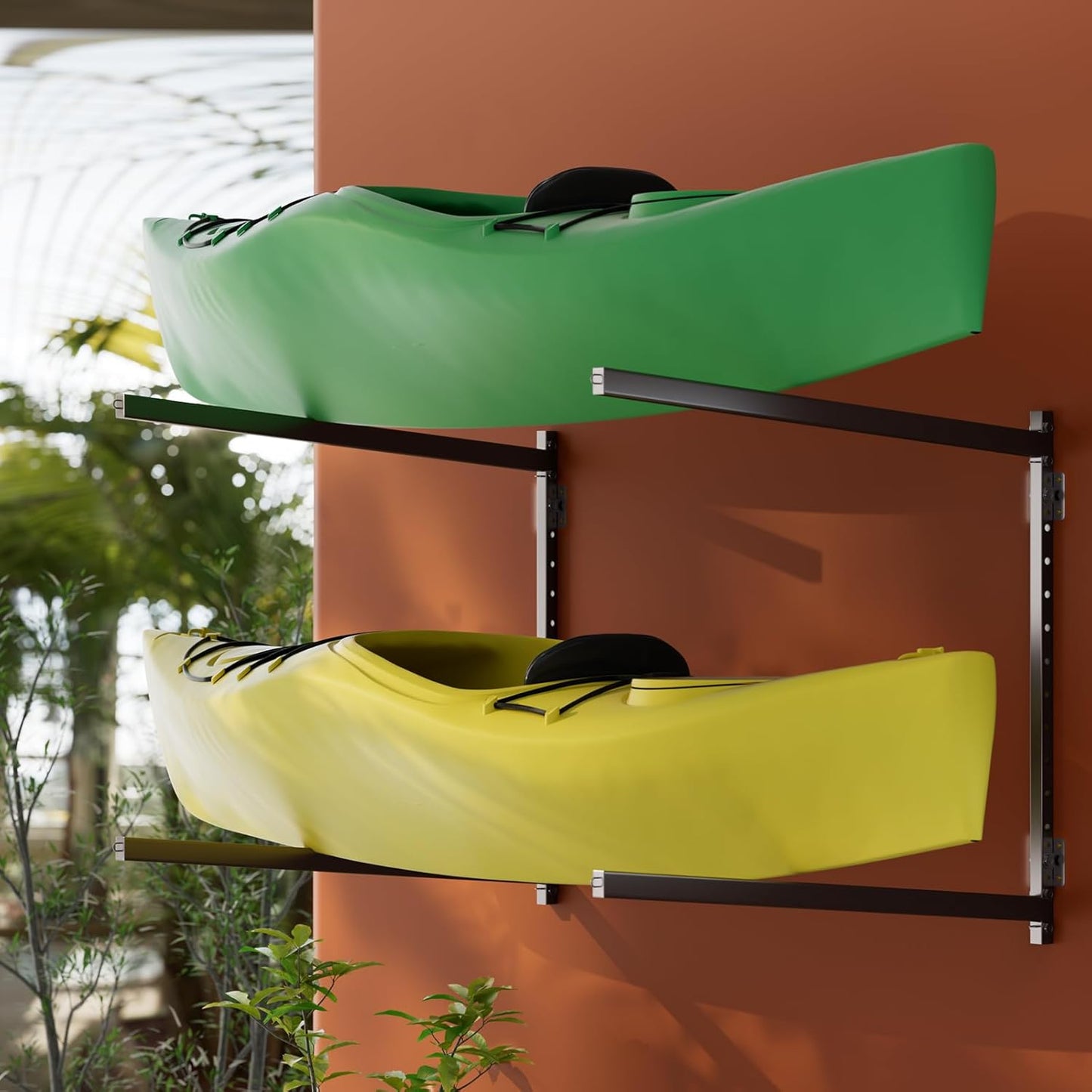 Wall Mounted Kayak Storage Rack, Kayak Racks for Outdoor Storage, Kayak Wall Mount 4 Tier Adjustable Surfboard Paddleboards Holder, Holds Up to 220 lbs