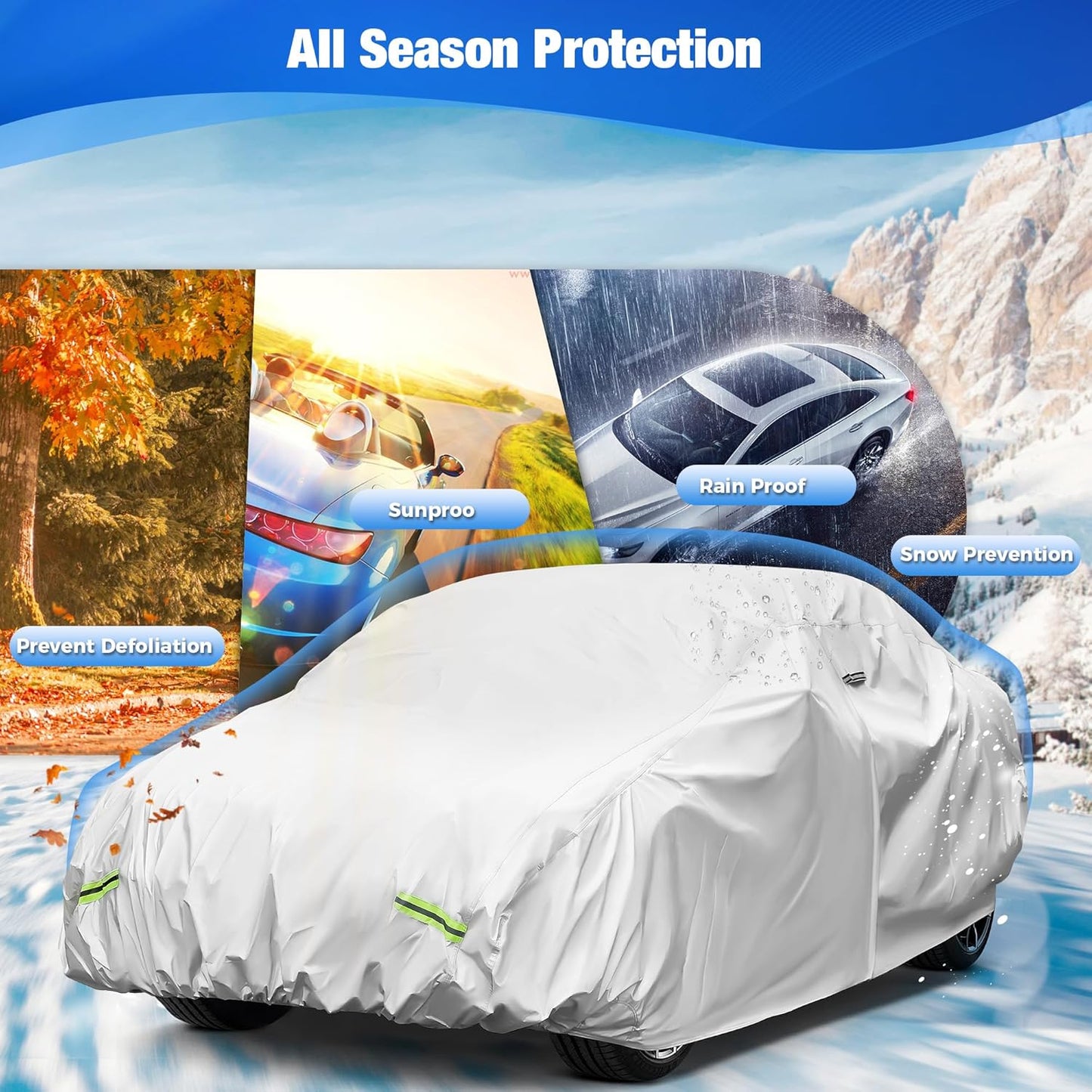 YOLENY Car Cover Waterproof All Weather Full Exterior Covers with Zipper,Universal Fit Sedan Chevrolet Corvette,Ford Fusion,Kia Stinger,Nissan Maxima,Subaru Legacy,Honda Accord etc.(UP to 191 inch)
