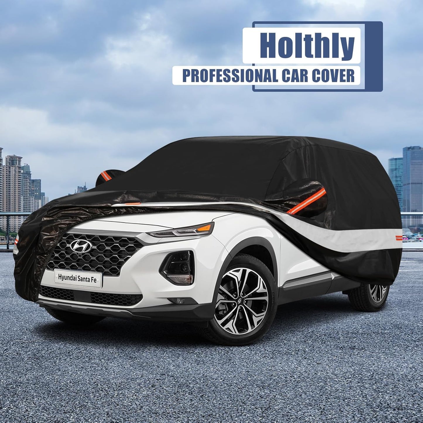 10 Layers SUV Car Cover Custom Fit for Hyundai Santa Fe (2006-2024) Waterproof All Weather for Automobiles, Outdoor Full Cover Rain Sun UV Protection with Cotton.Black