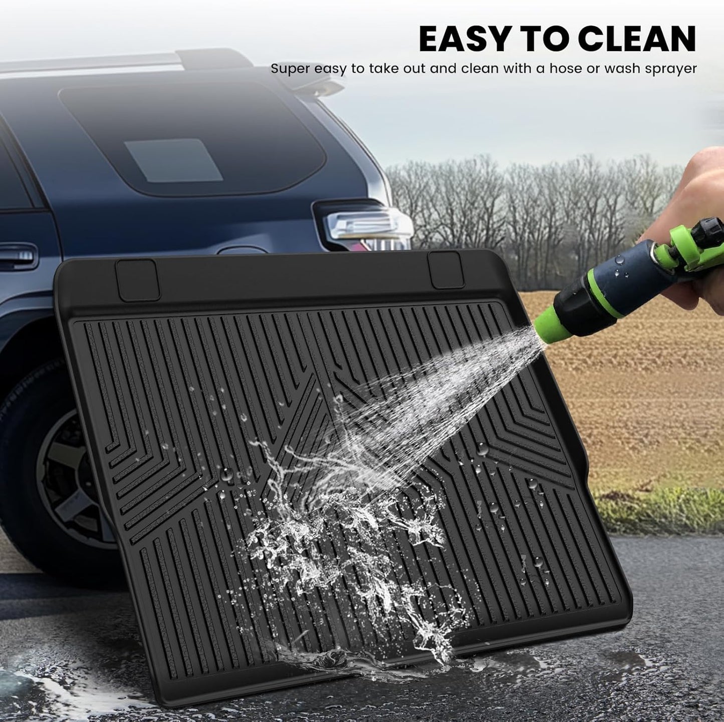 LASFIT Trunk&Seatback Mats for Toyota 4Runner 2013-2024 (5 Seats),All Weather TPE Custom Fit Floor Liner for 4 Runner 5th gen 2 Row Car Mats, Black(Not fit Equipped Sliding Cargo Tray Option)