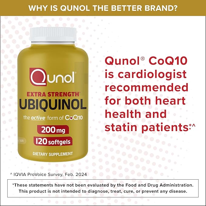 Qunol Ubiquinol CoQ10 200mg Softgels, Powerful Antioxidant for Heart and Vascular Health, Essential for Energy Production, Natural Supplement Active Form of CoQ10, 60ct Softgels