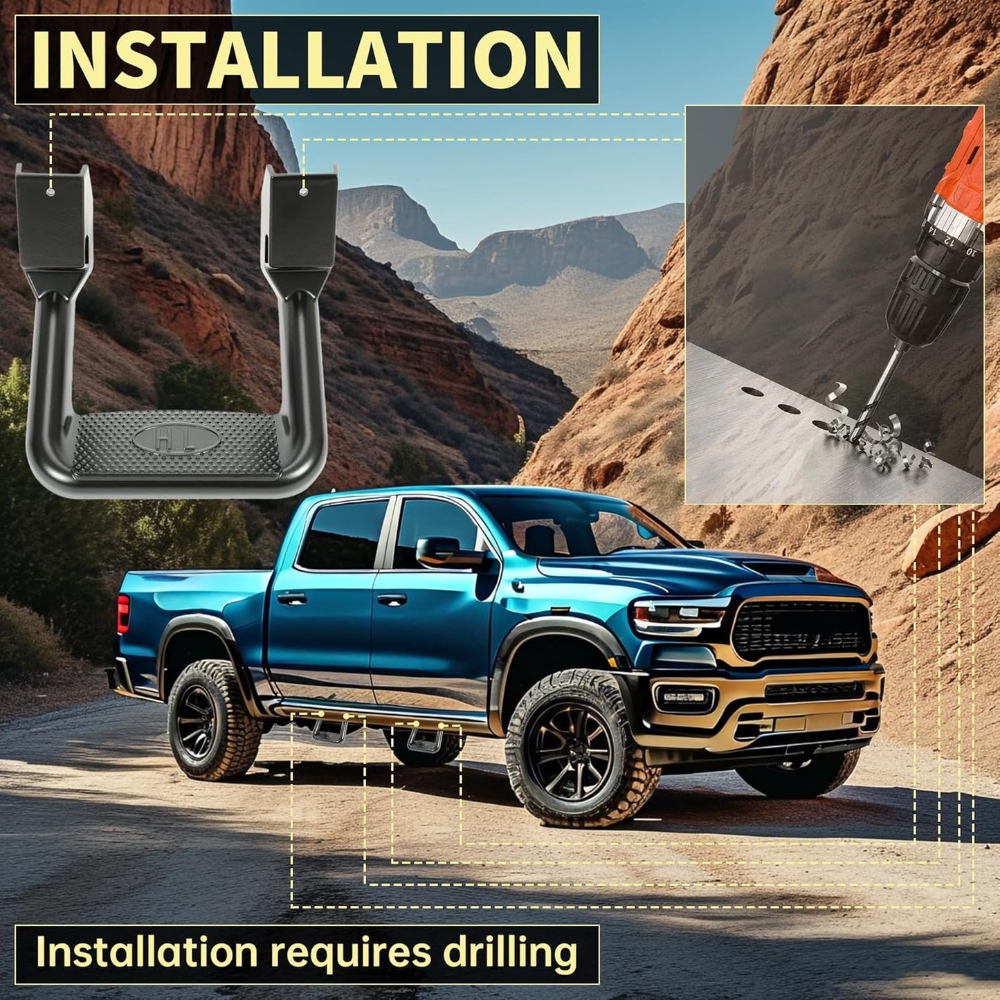 KUAFU Universal Side Step Compatible with 1967-2020 Chevrolet Toyota Ford Dodge Jeep GMC Nissan Mazda Aluminum 2 Pcs Side Step for Pickups & Trucks Black