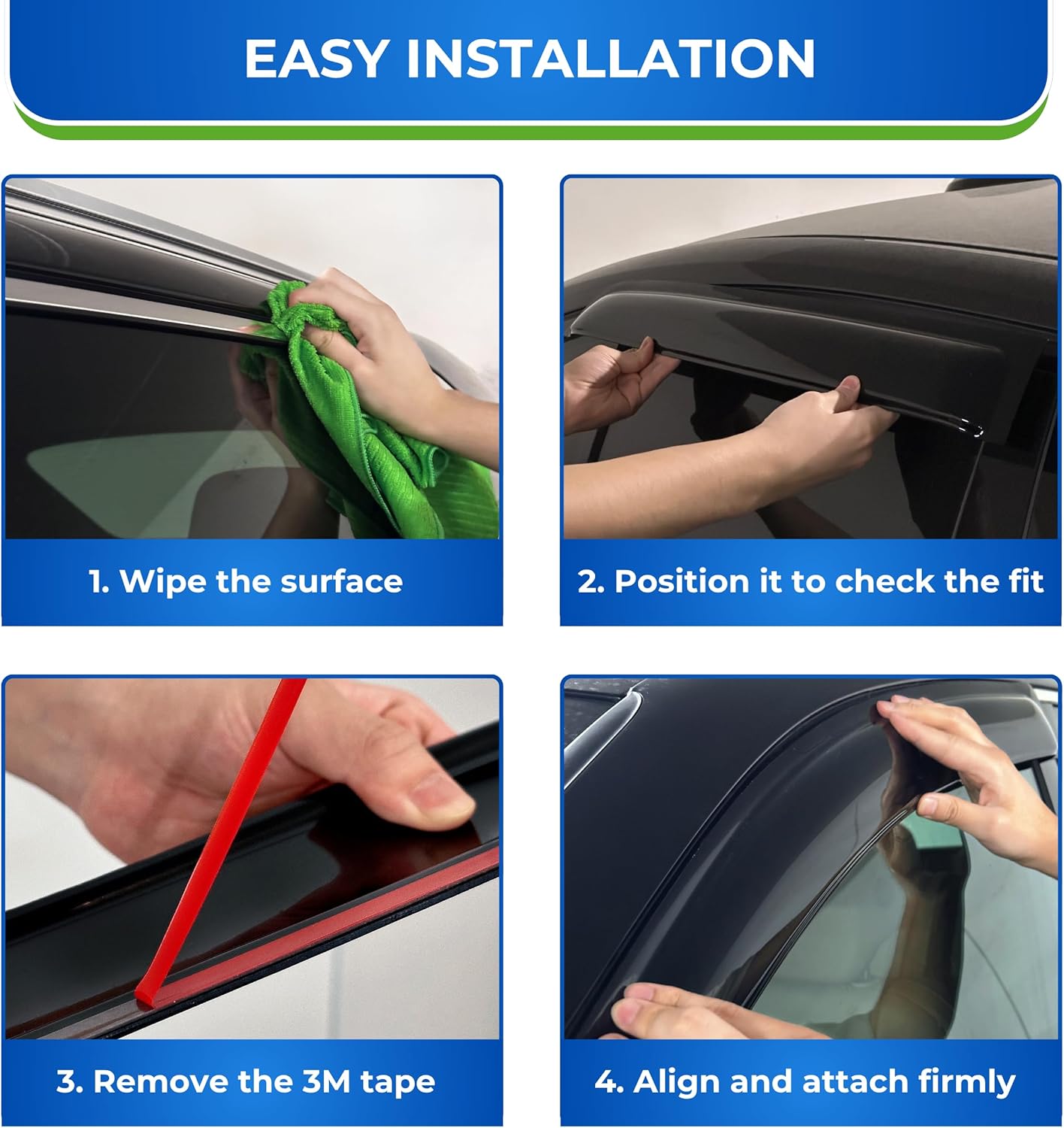 KPY Window Visor Compatible with Toyota Sienna 2011-2020, 4PC Rain Guard Side Window Vent Deflectors Tape-On Mugen Style, 2011 2012 2013 2014 2015 2016 2017 2018 2019 2020