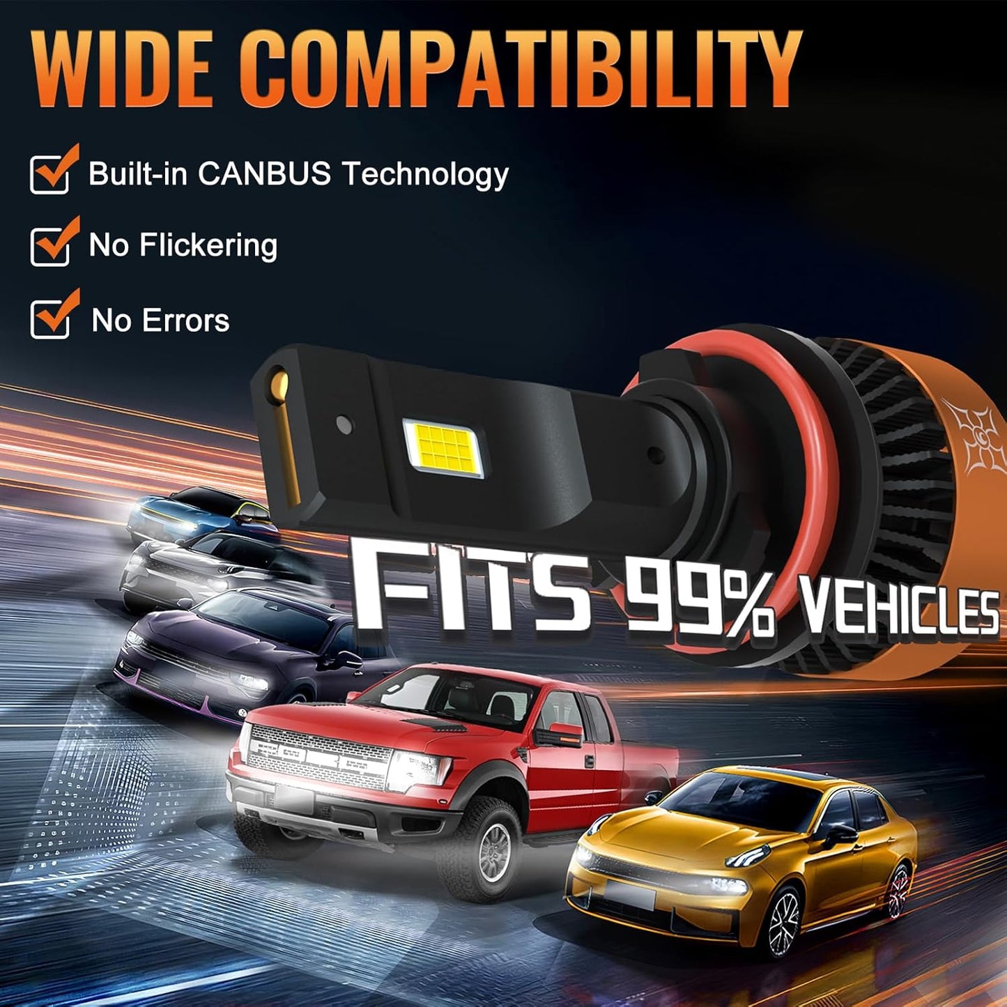 HIKARI WINGS H1 LED Fog light, 30000LM Pure White 6000K LED Bulbs, Plug & Play IP68 Waterproof Pack of 2