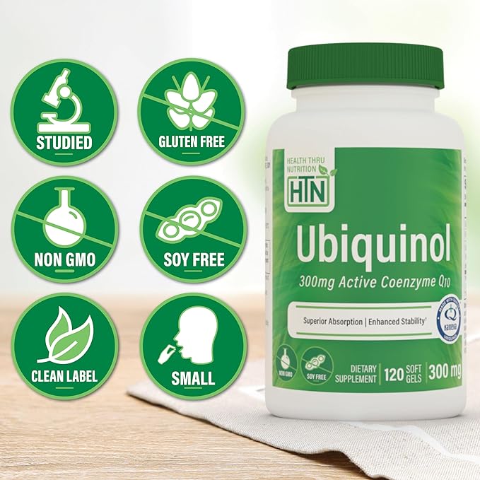 Health Thru Nutrition Ubiquinol 300mg 120 Softgels as Kaneka QH Reduced CoQ-10 | Stabilized - 3rd Party Tested | Enhanced Bioavailability | Cardiovascular & Mitochondria Function Support | Non-GMO