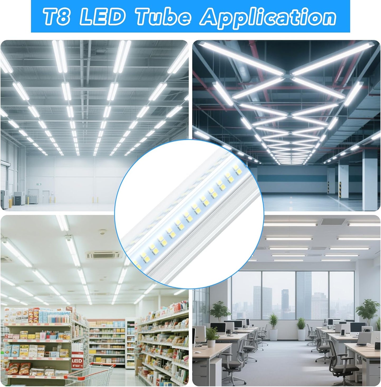 10 Pack 8FT T8 LED Shop Lights, 120W Integrated Tube Light, 19200LM 6000-6500K Daylight, Linkable Lighting, Plug & Play Energy-Saving Commercial Bay Lighting Garage Warehouse Basement (V4-4)
