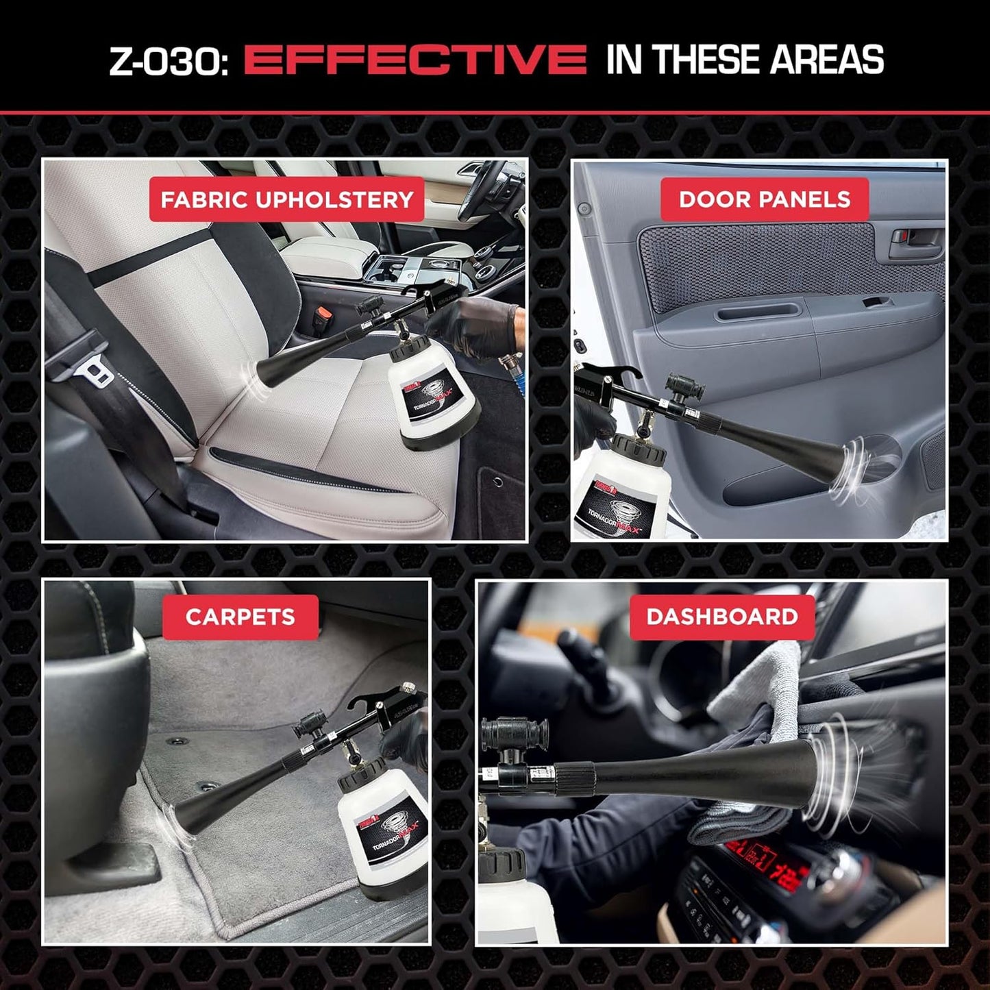 Tornador Max Z-030 Cleaning Tool for Car Detailing | Patented Power Rotation | LED Light | Custom Grip | High-Pressure Air Cleaning Gun | 32oz Capacity