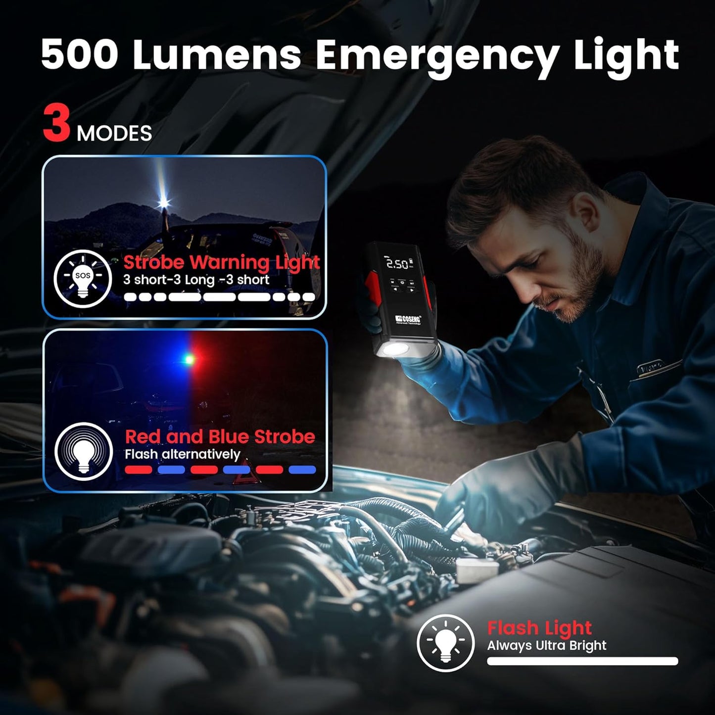 J26 Portable Car Jump Starter with Air Compressor, 3500A 12V Car Battery Booster (All Gas & up to 6.0L Diesel Engines), 150PSI Tire Inflator, Smart Jumper Cables, 3-Mode Emergency Flashlight