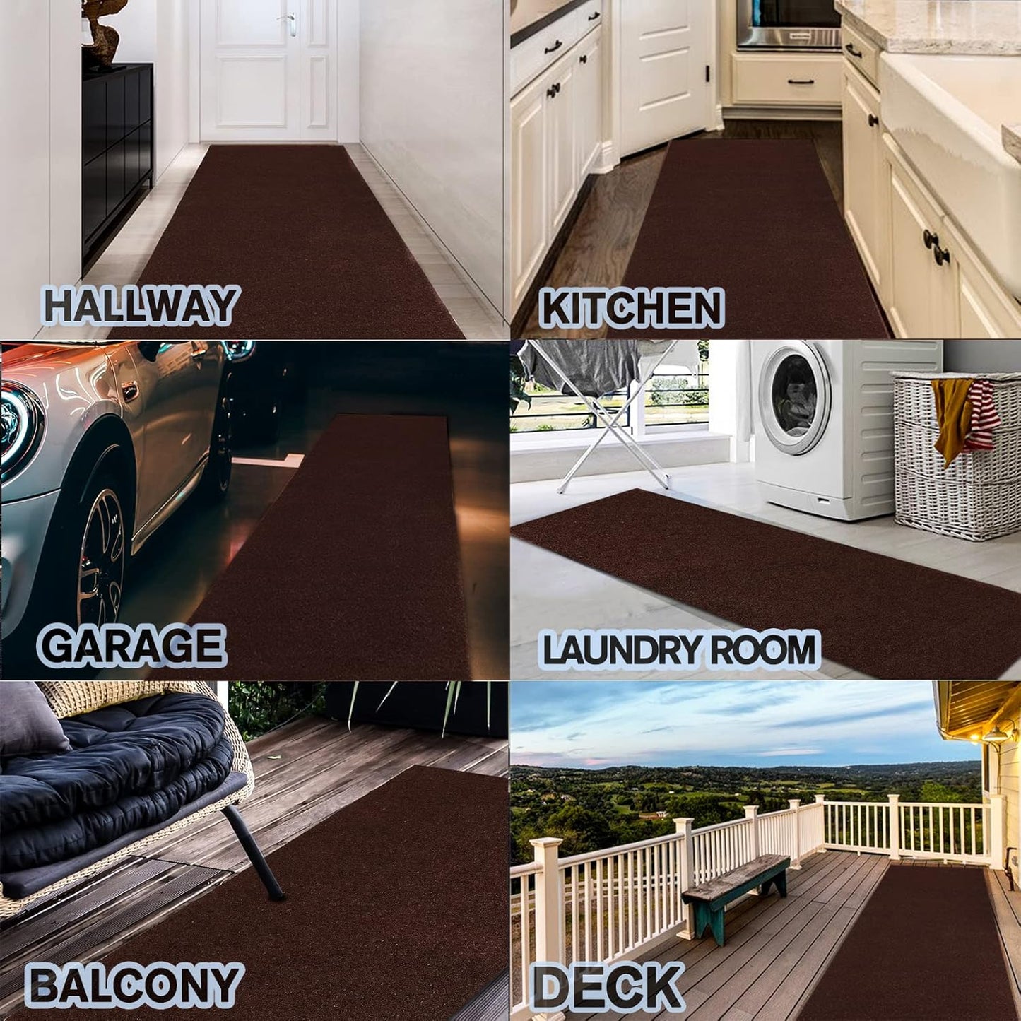 Custom Size Backed Non-Slip Area Rugs Runner, Easy Clean, Waterproof Runner Rugs for Hallway Entryway, Kitchen, Laundry, 2FT x 6FT, Brown