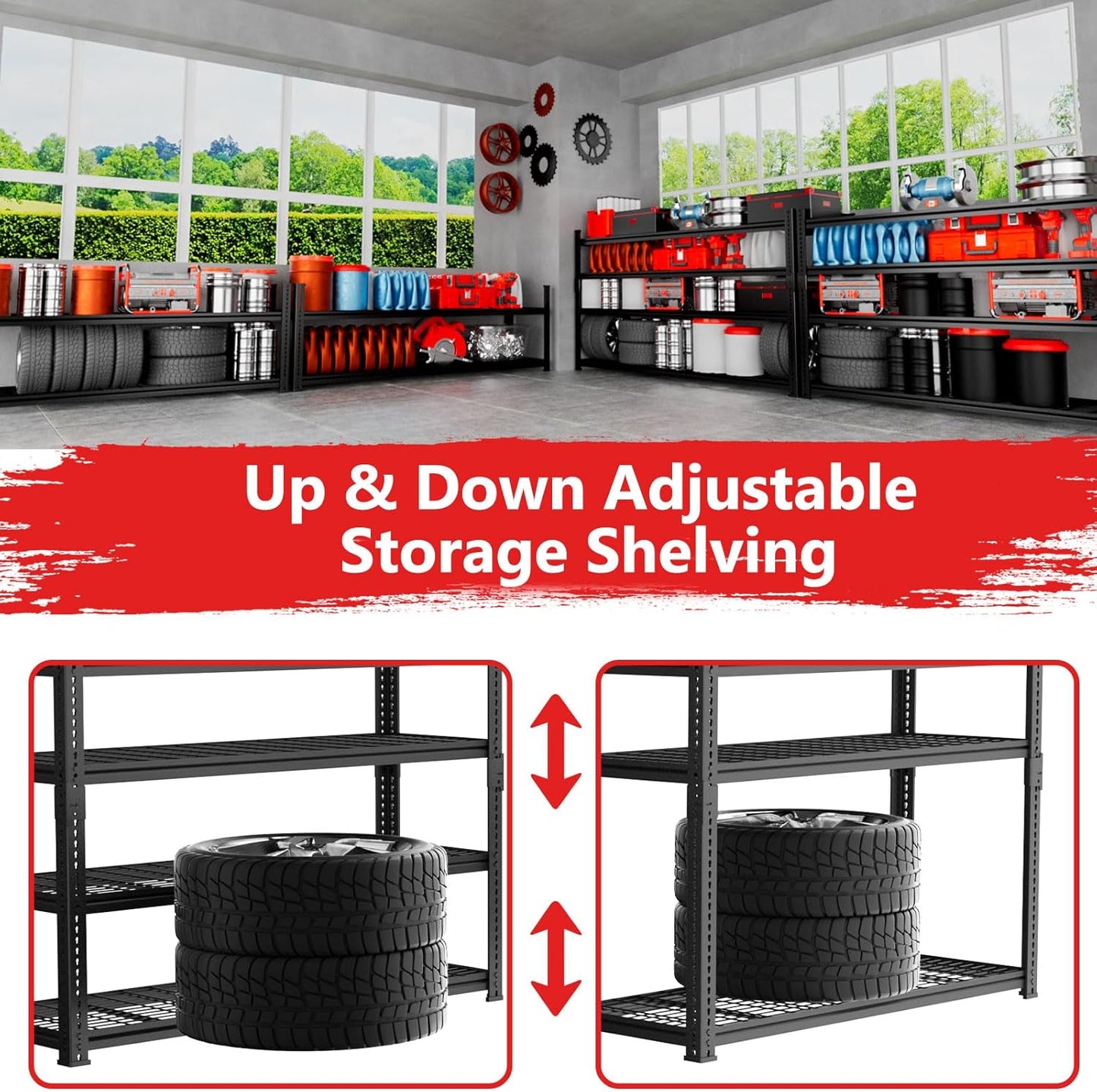 Storage Shelves 4PCS, Garage Shelving Heavy Duty 2640LBS Capacity, 60"L x 24"W x 60"H Adjustable Metal Shelving Organizer Wire Rack, 4 Tier Utility Shelf Unit for Pantry Closet Warehouse Organization