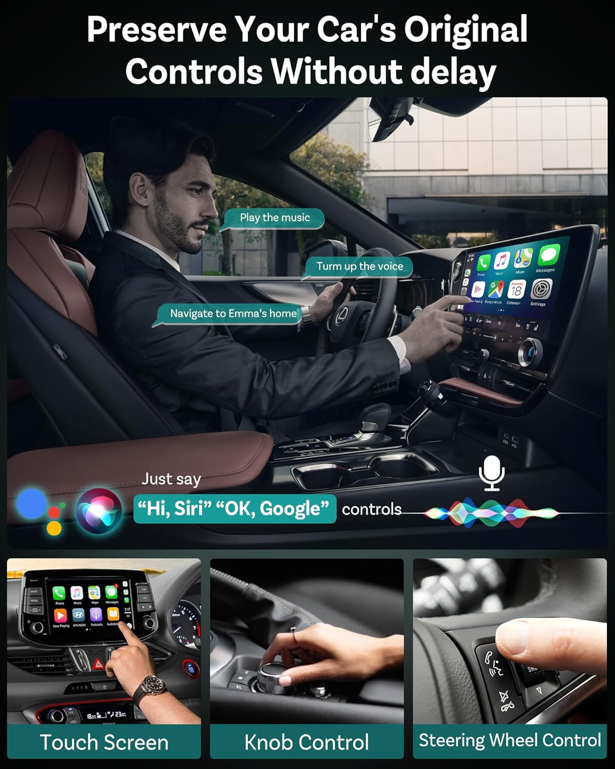 OTTOCAST Mini 2025 Wireless Carplay Adapter & Android Auto Wireless Adapter for Apple iPhone Samsung Android Phone 2-in-1, USB Car Accessories with 5 GHz Wi‑Fi Bluetooth 5.0 Voice Control Plug & Play