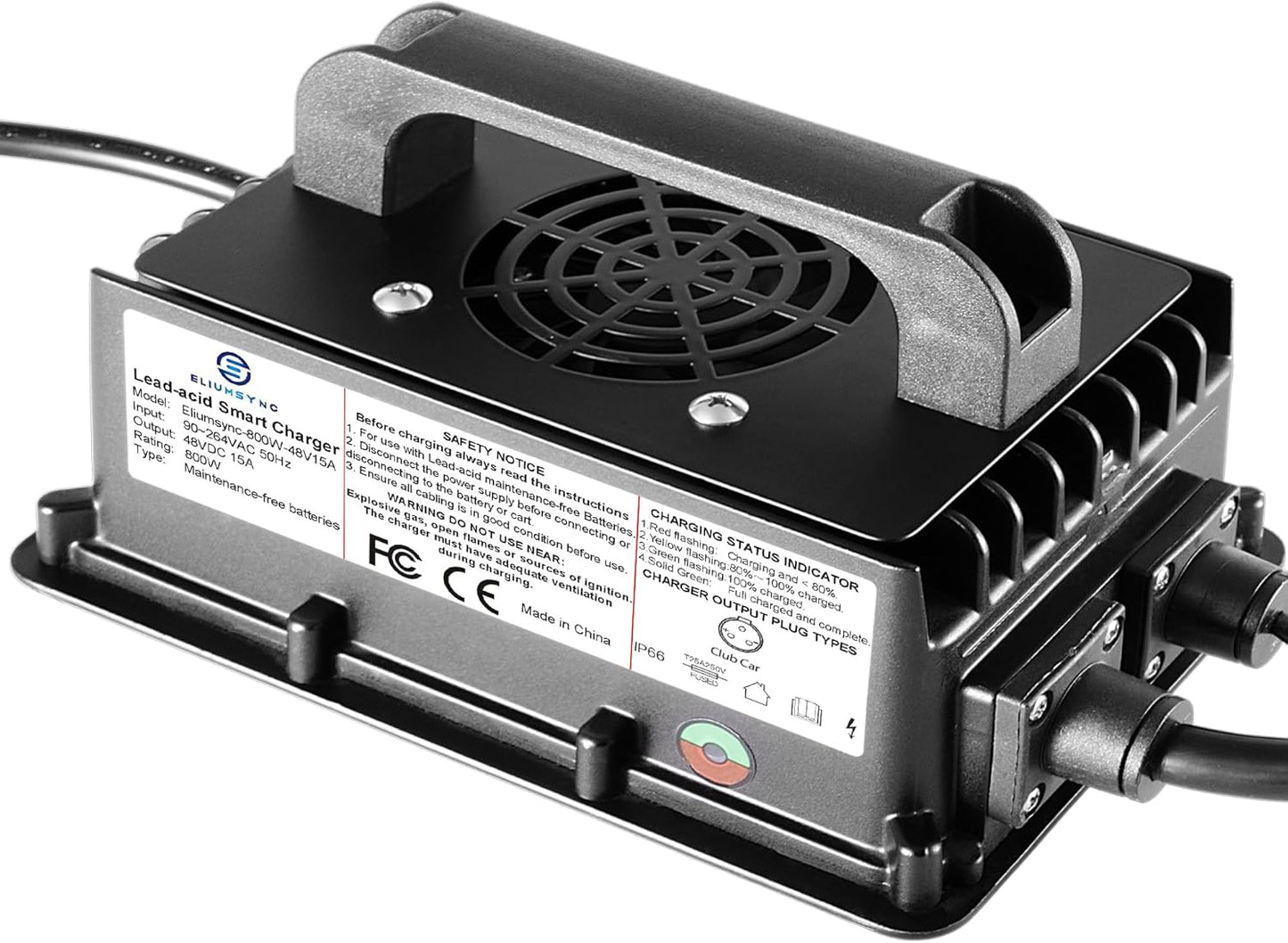 800W Lead Acid Battery Charger 48 Volt 15 AMP 3-Pin Round Plug Club Car Golf Carts